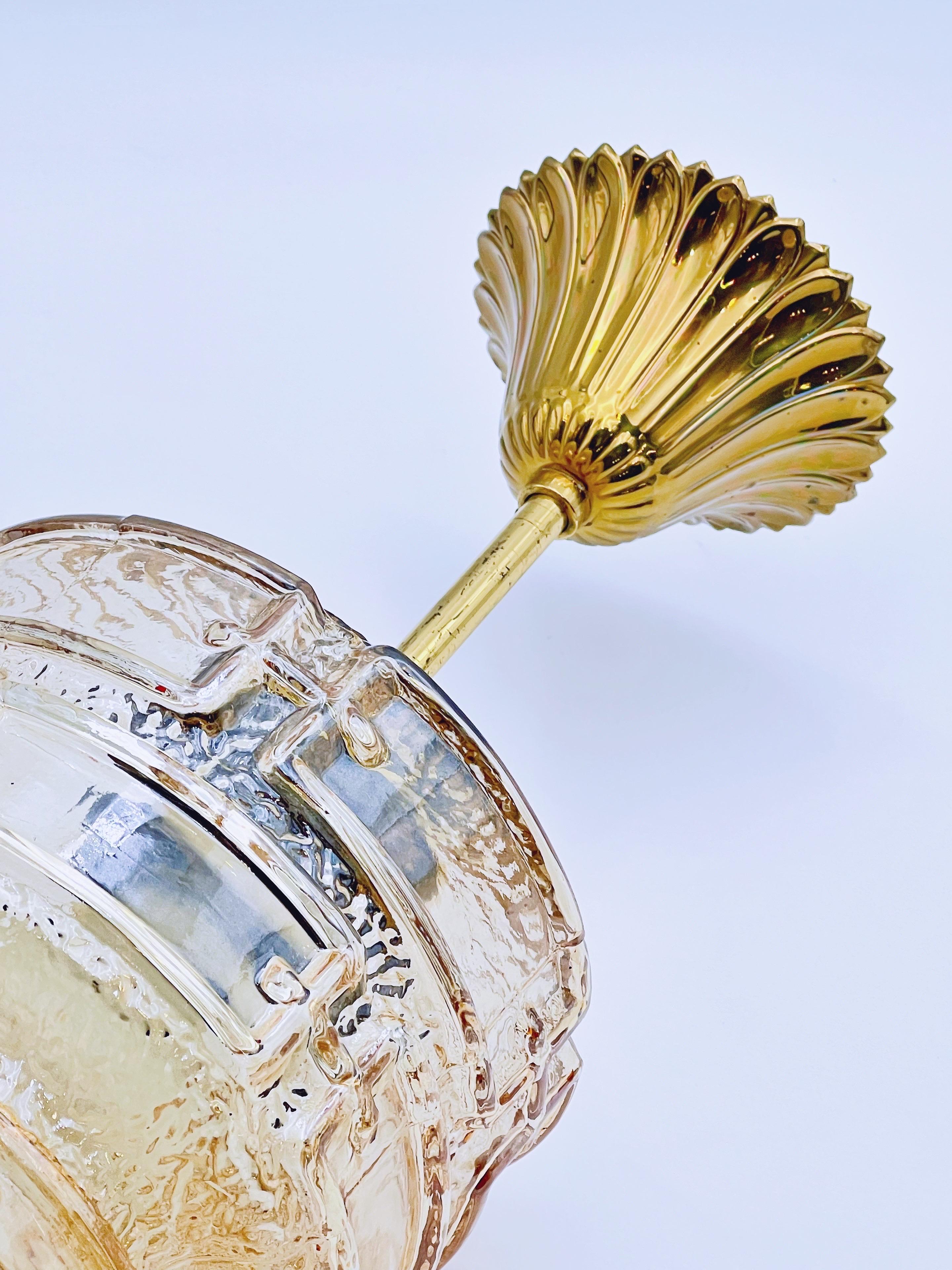 Late 20th Century 1970s Amber glass & brass pendant light For Sale