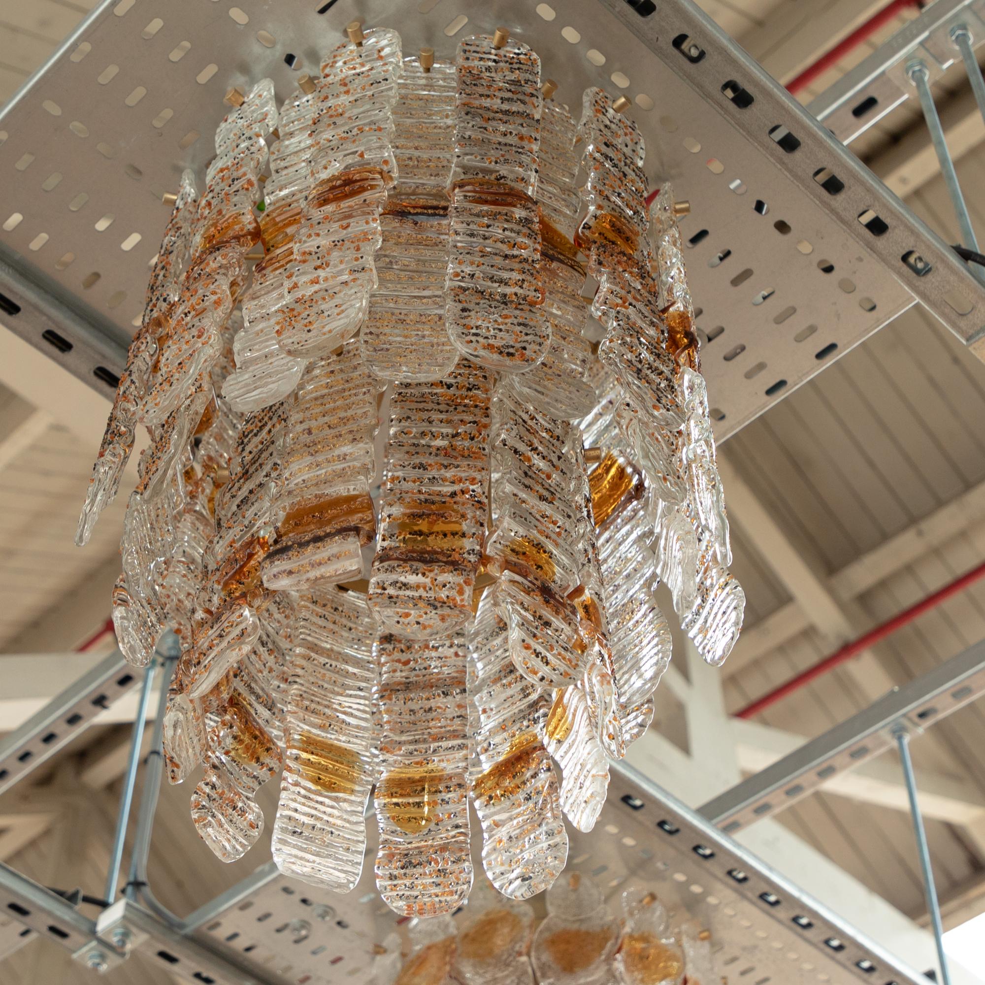 Late 20th Century 1970s Amber Murano Glass Chandelier For Sale