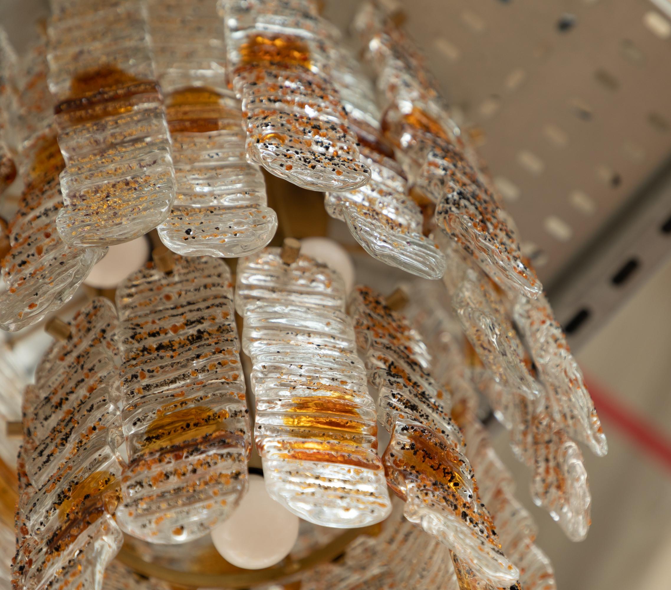 1970s Amber Murano Glass Chandelier For Sale 1