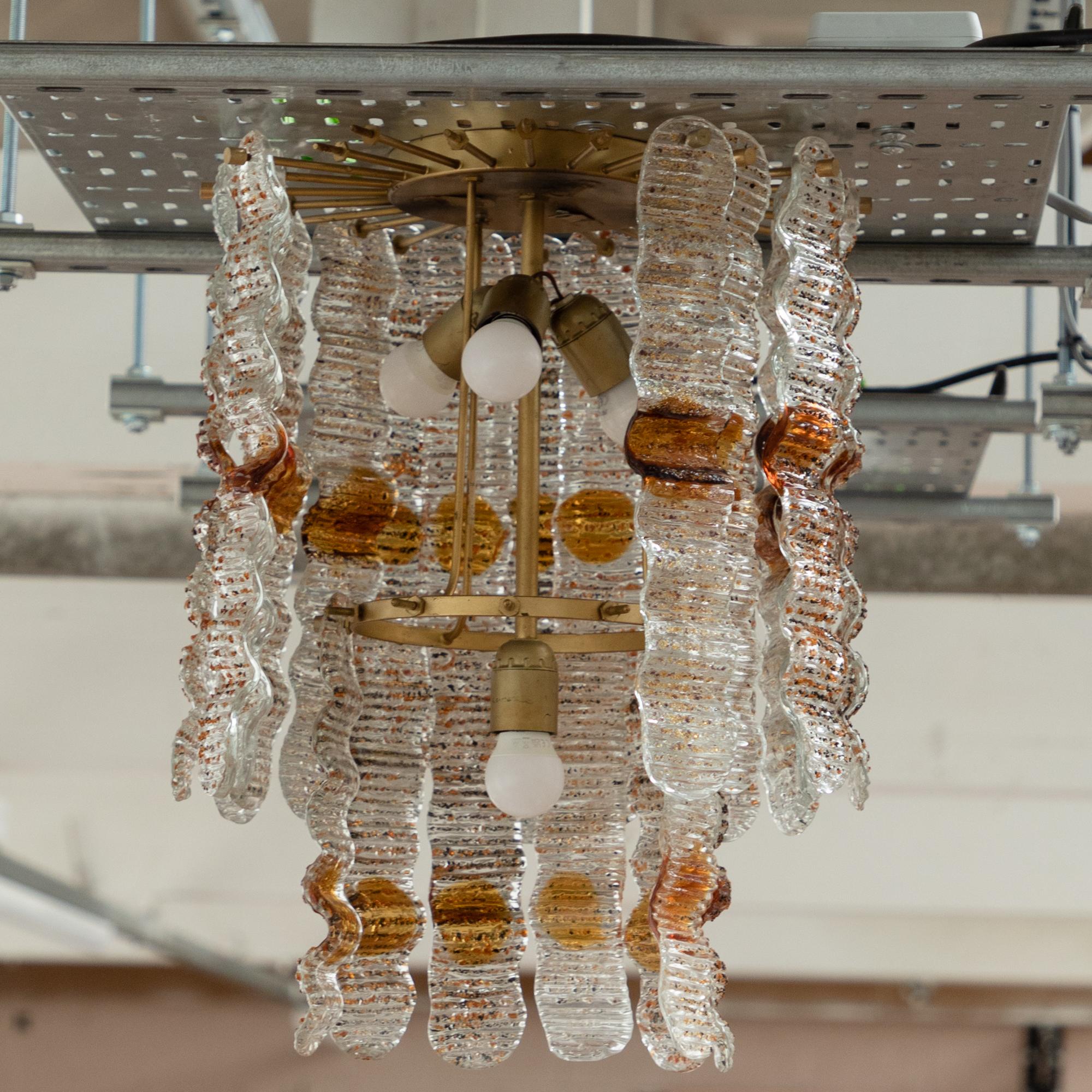 1970s Amber Murano Glass Chandelier For Sale 3