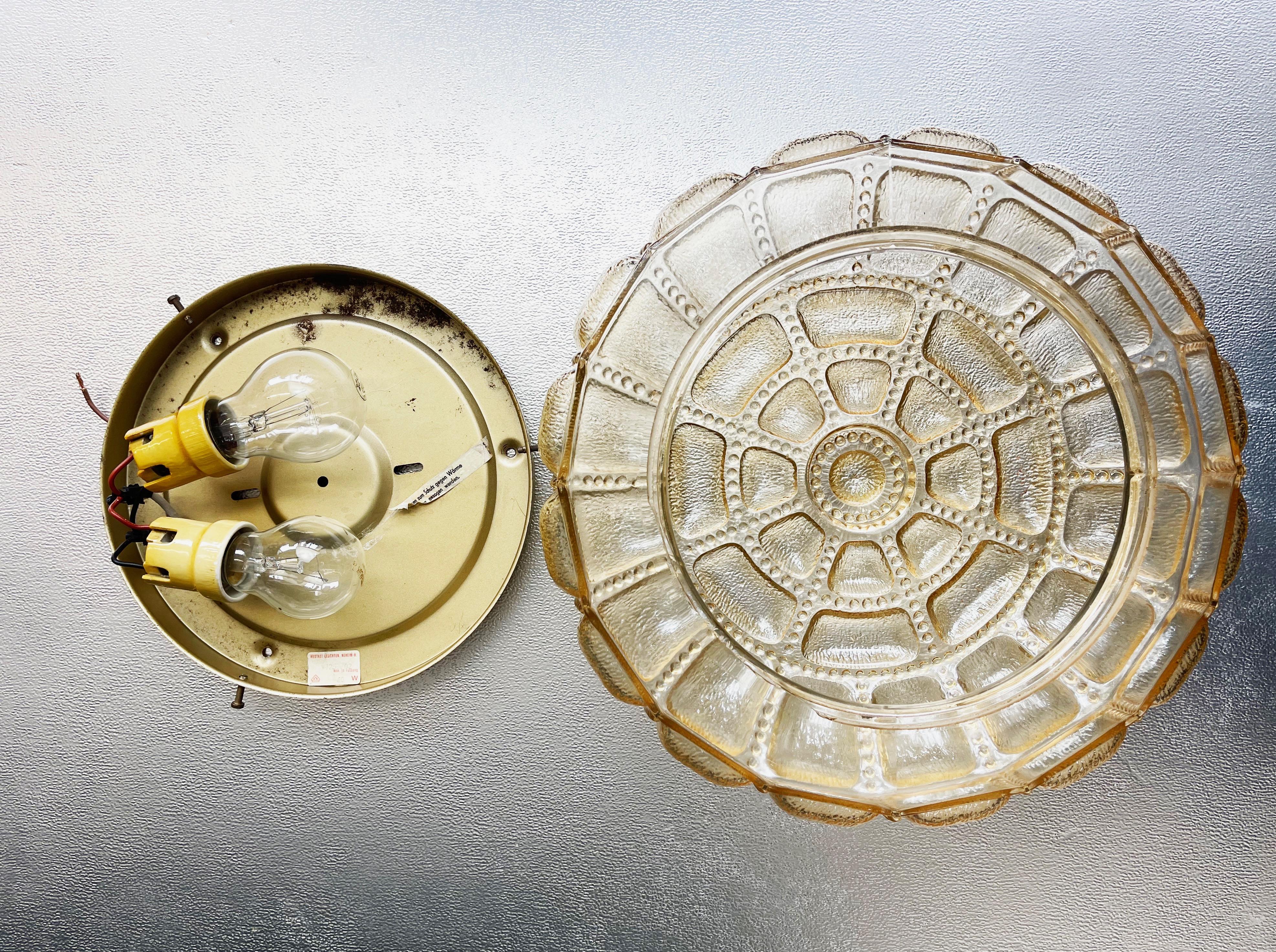 Métal 1970 Amber Reflecting Puffy Bubble Cushion Glass Wall Light by Hustadt en vente