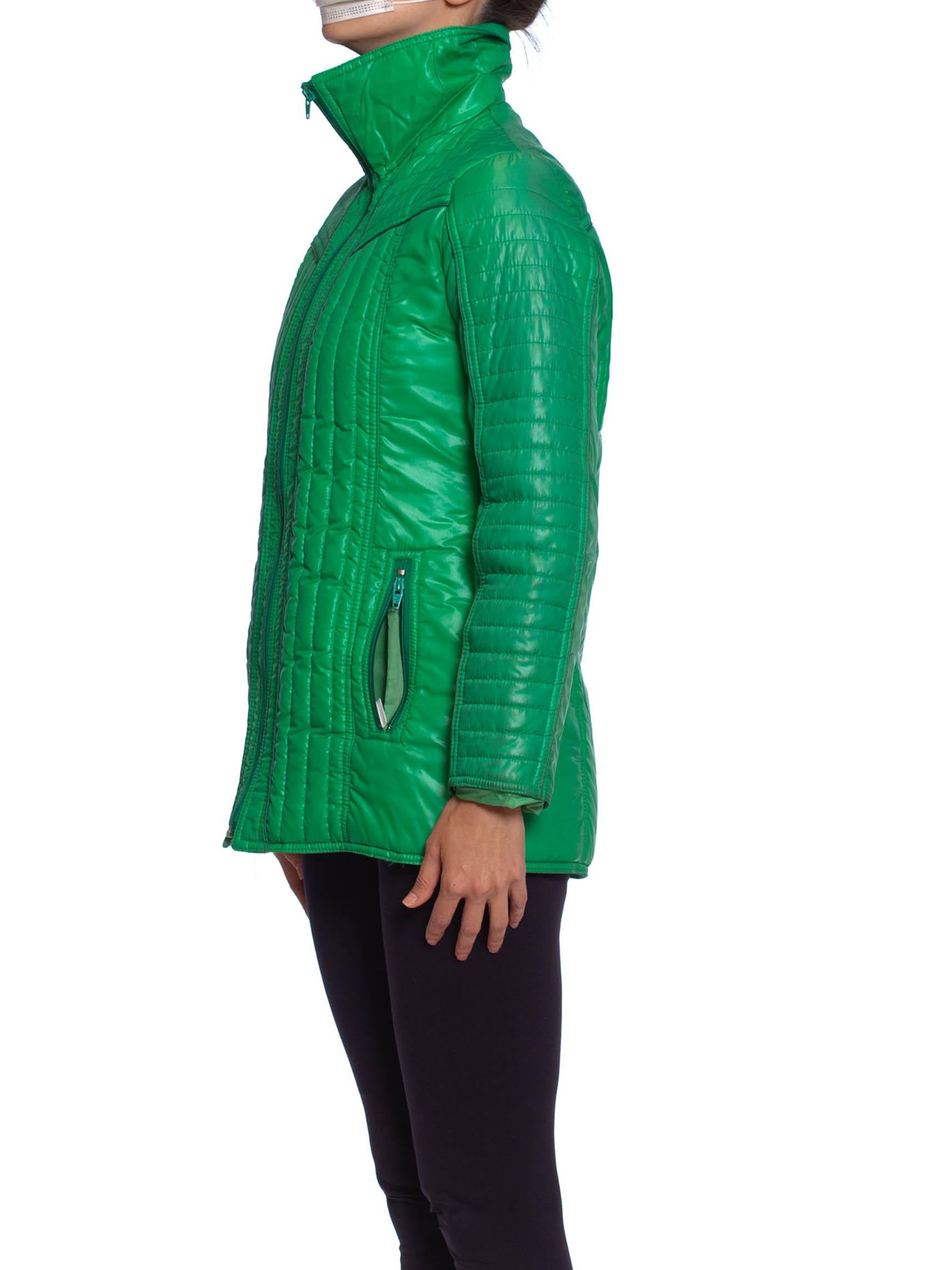 1970S AMEREX Kelly Green Nylon Puffer Ski Jacket In Excellent Condition In New York, NY