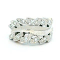 1970s American 14K White Gold Diamond Laurel Leaf Bypass Ring, 0.80 Carat