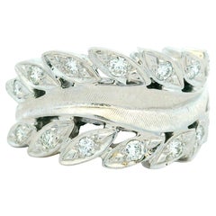 Vintage 1970s American 14K White Gold Diamond Laurel Leaf Bypass Ring, 0.80 Carat