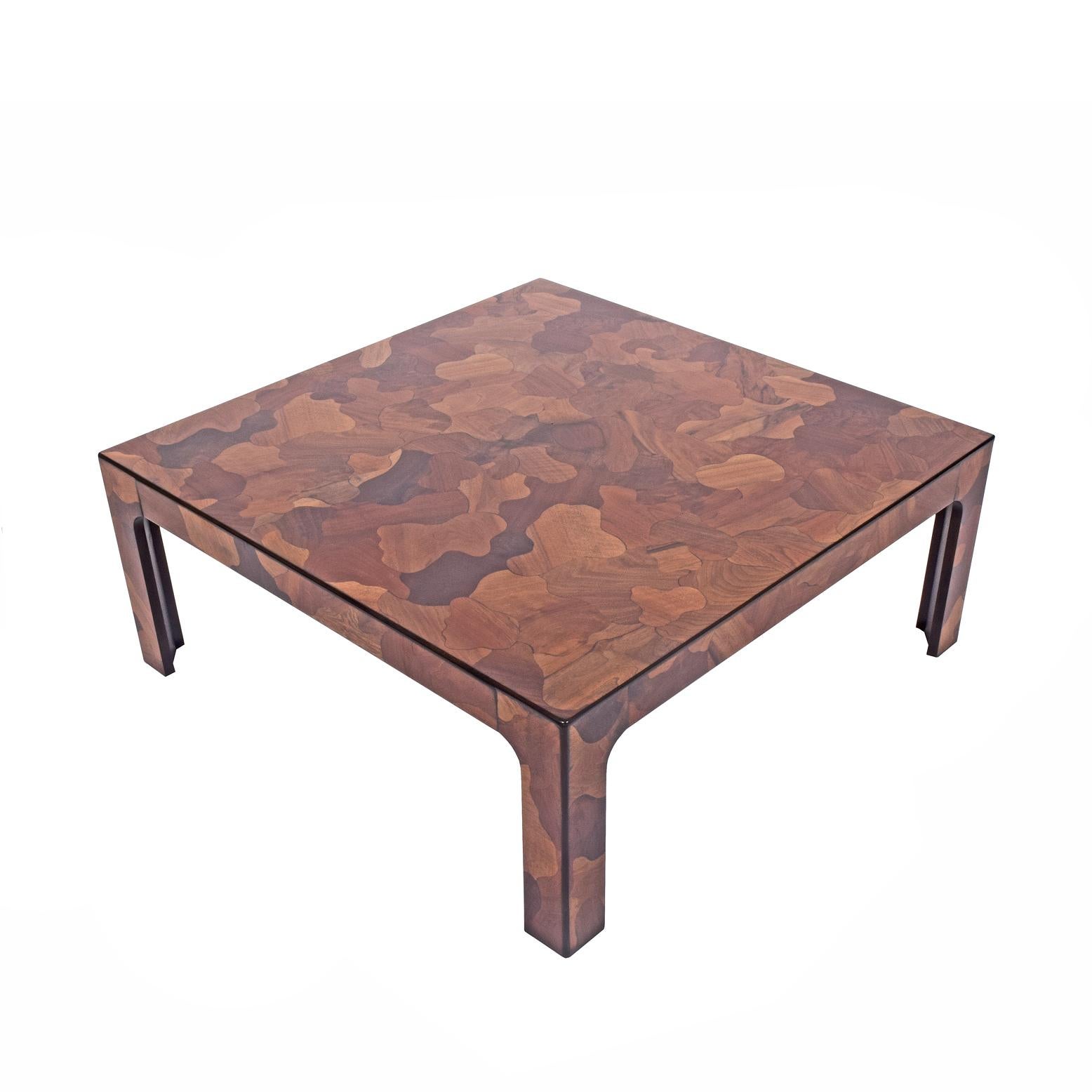Very nice quality square coffee table  patchwork inlay of different wood sources.
