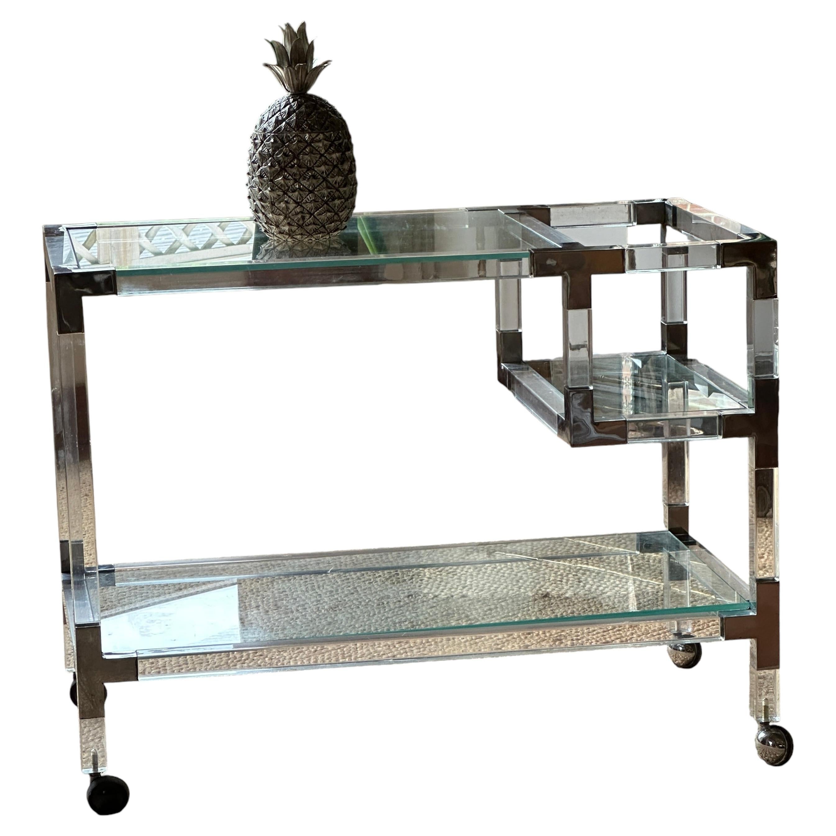Mid-Century Modern Drinks Cart, Chrome and Lucite, American, 1970s For Sale