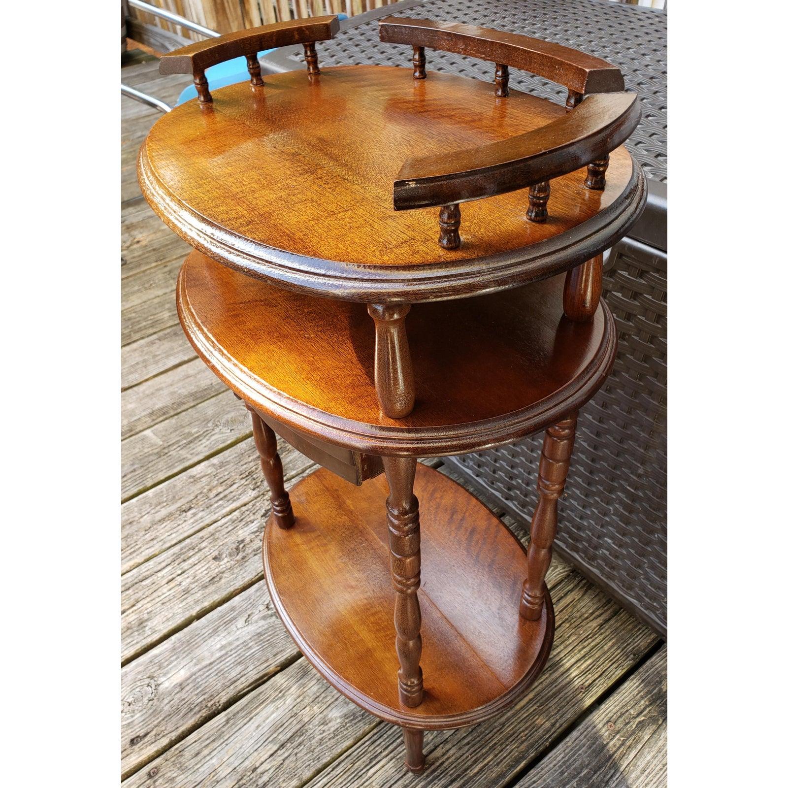 1970s American Classical Solid Walnut 3 Tier Accent Table 1