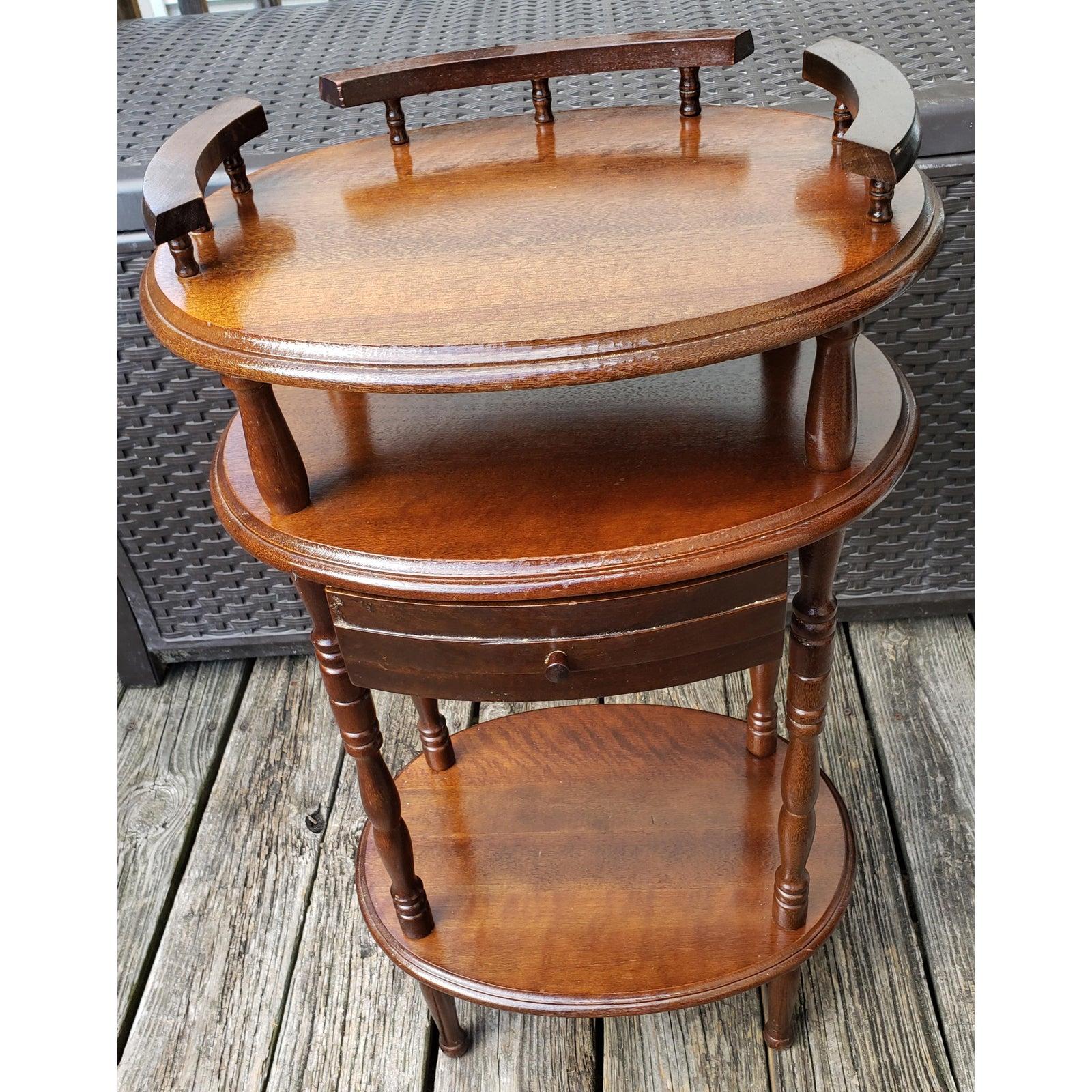 1970s American Classical Solid Walnut 3 Tier Accent Table 3