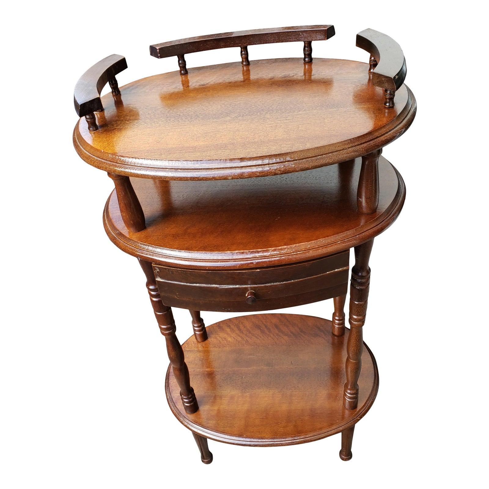 1970s American Classical Solid Walnut 3 Tier Accent Table