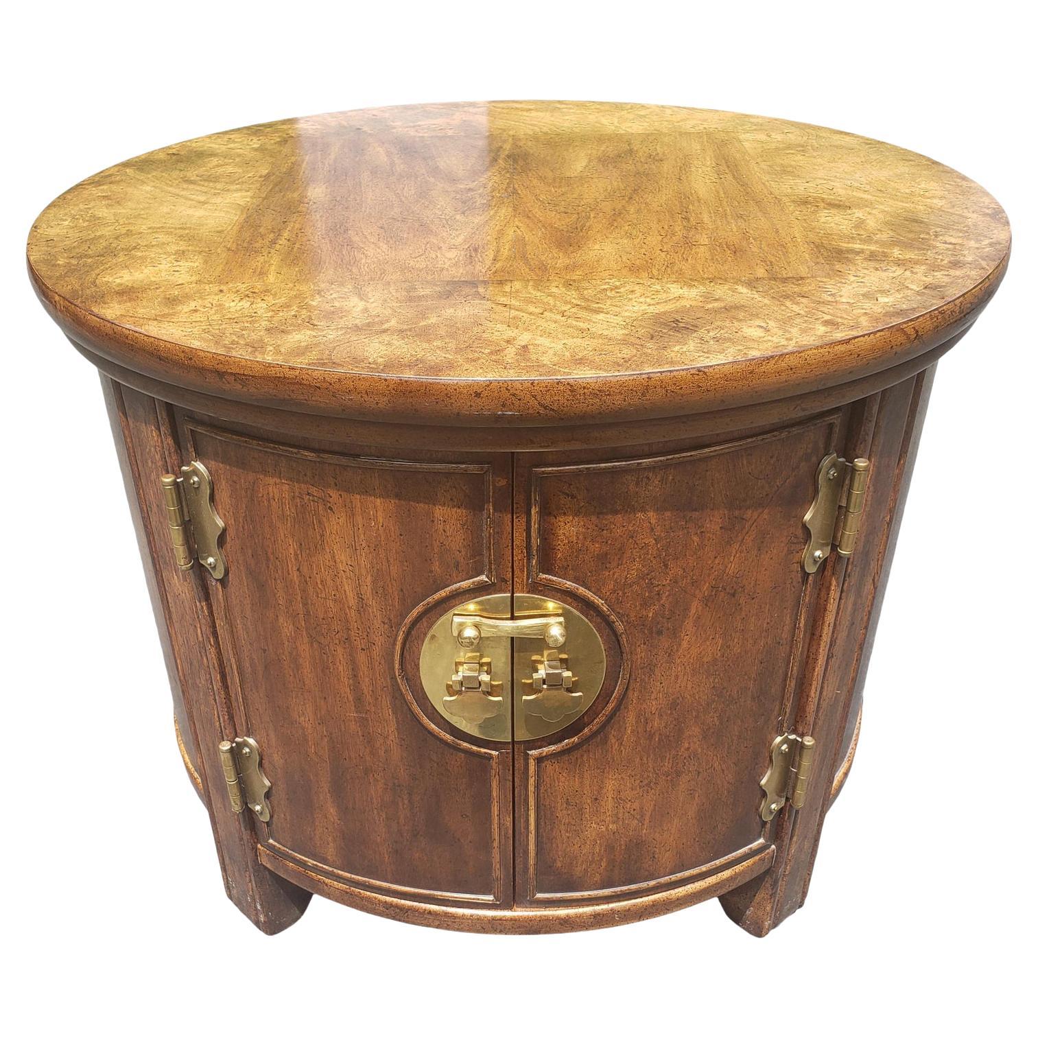 1970s American Classical Solid Walnut Drum Style End Table For Sale