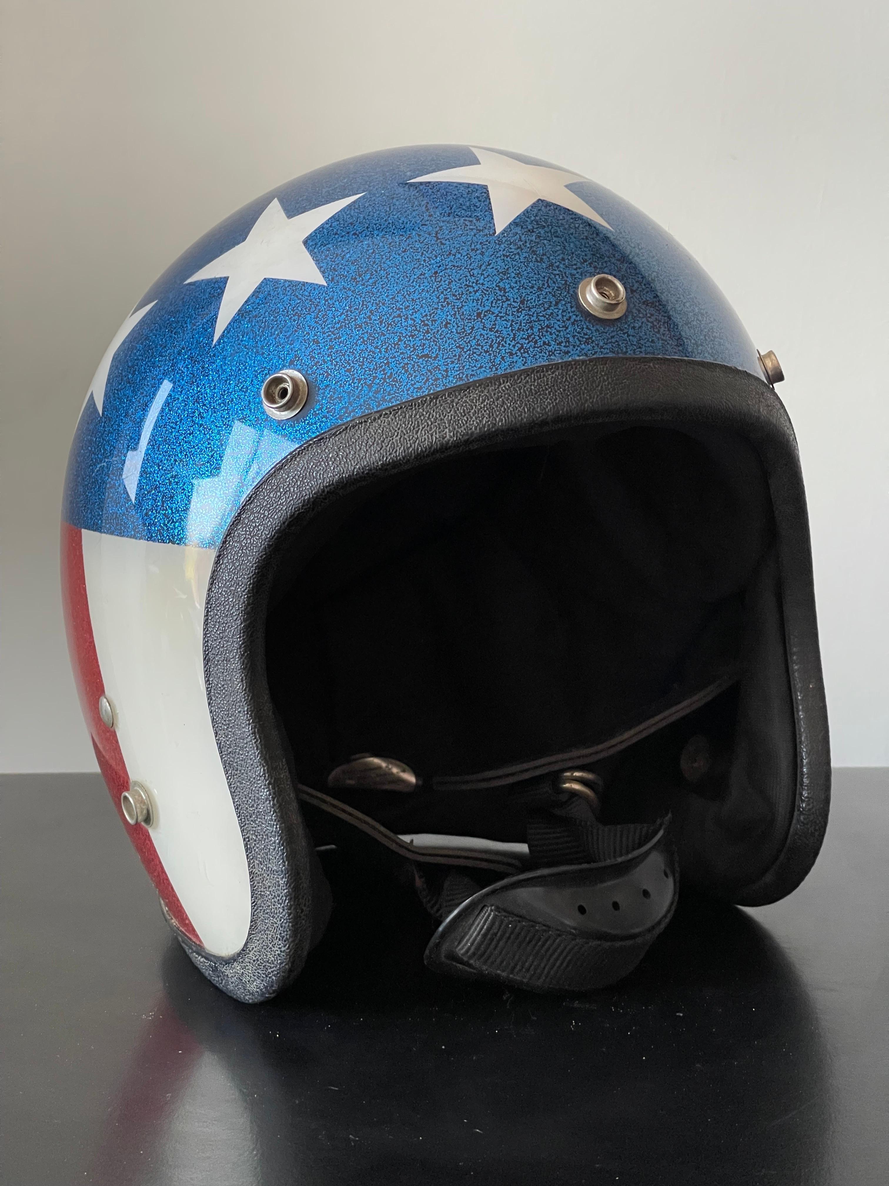 Leather 1970's American Flag Motorcycle Helmet of Evil Kneivel and Easy Rider