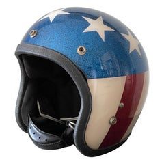 Casque de moto du drapeau américain des années 1970 représentant Evil Kneivel et un cavalier aisé
