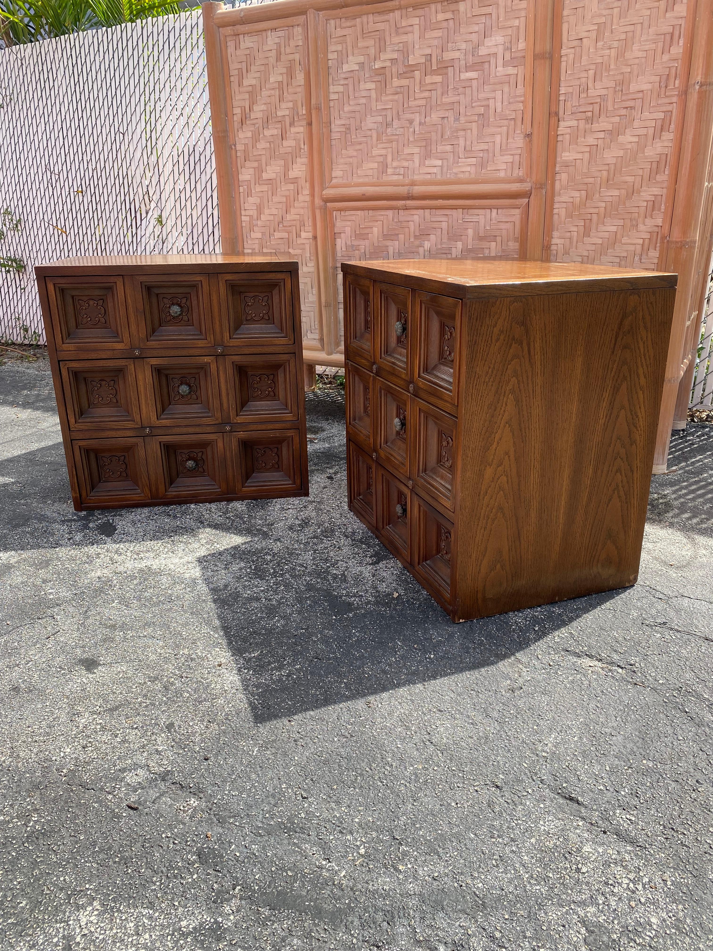 Late 20th Century American of Martinsville Brutalist Spanish Night Stand End Tables, Set of 2 For Sale