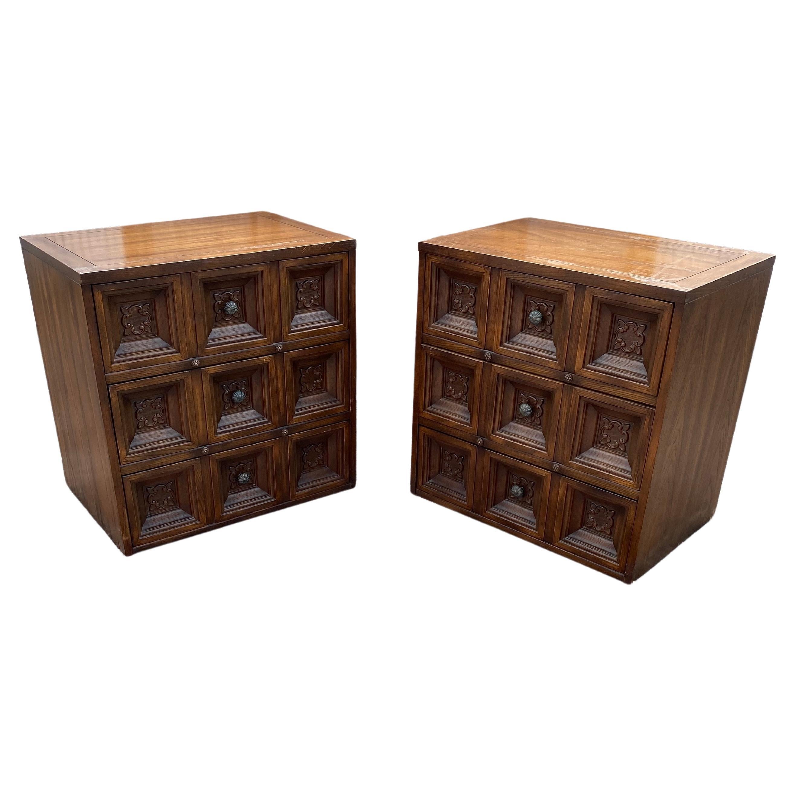 American of Martinsville Brutalist Spanish Night Stand End Tables, Set of 2