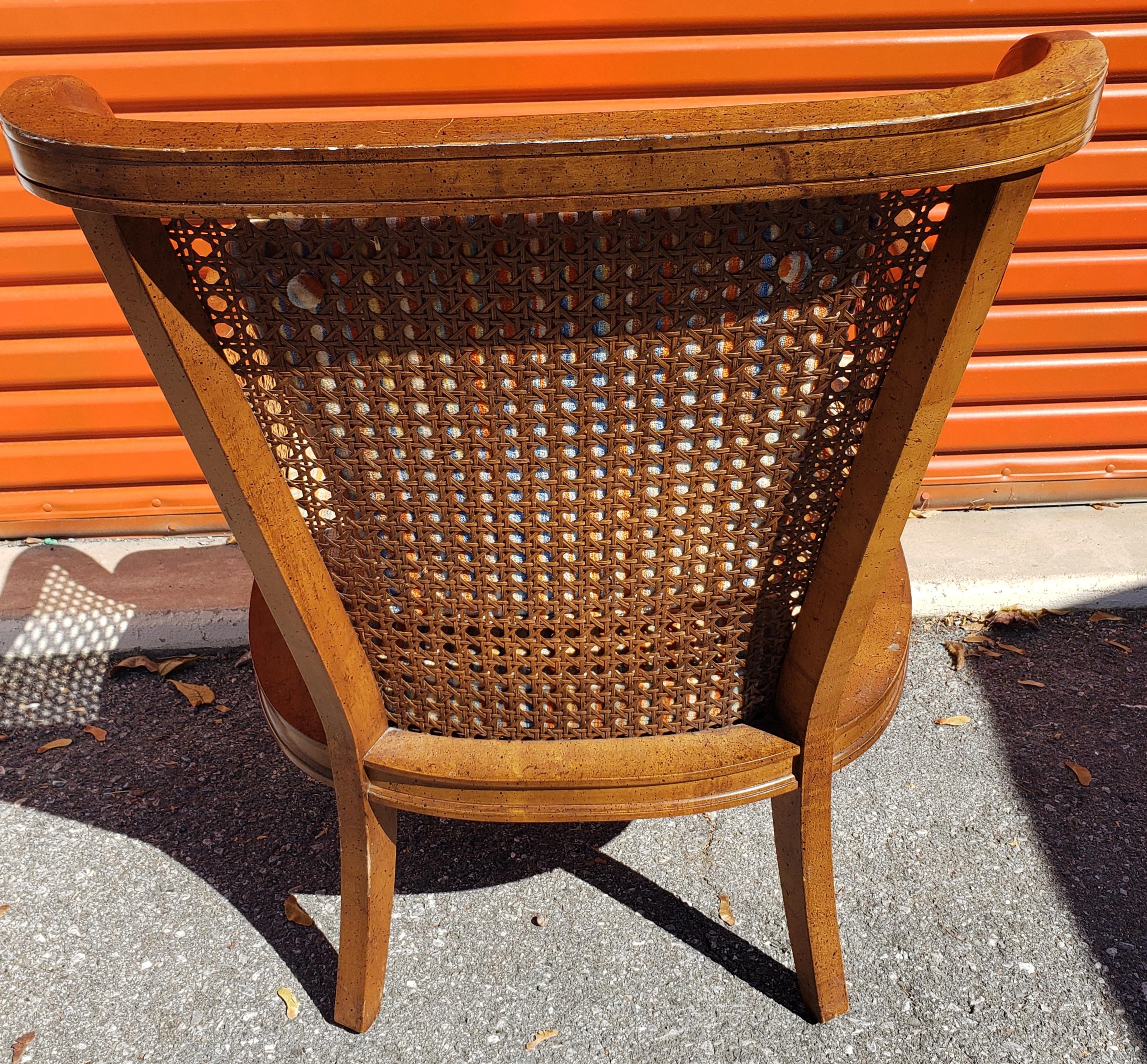 Caning 1970s American of Martinsville Can Back and Walnut Upholstered Arm Chair