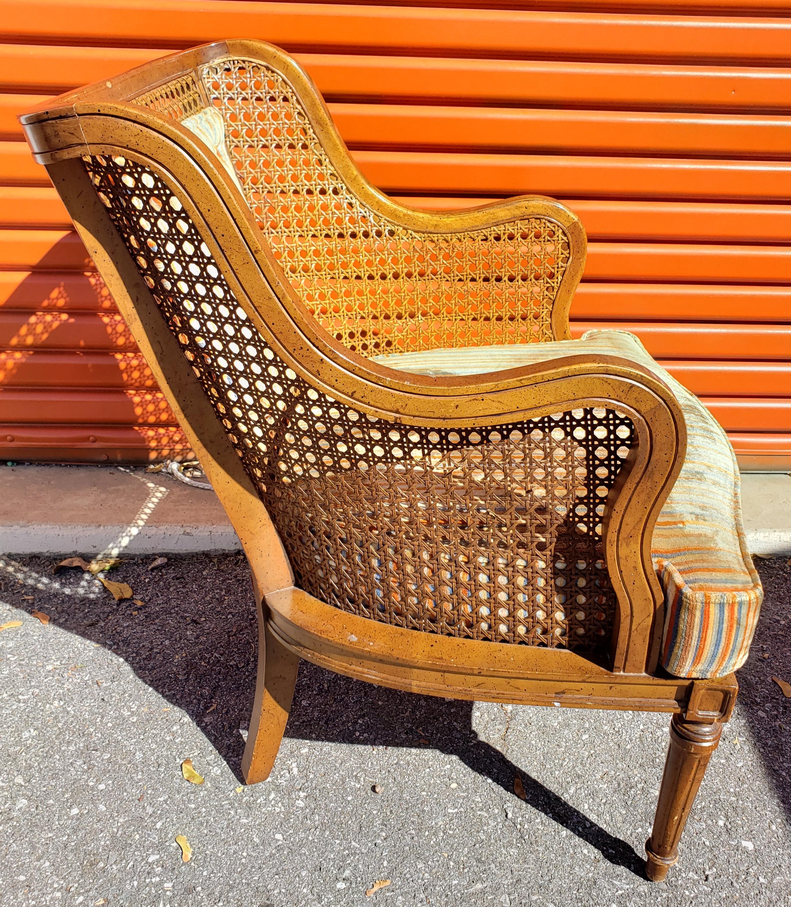 1970s American of Martinsville Can Back and Walnut Upholstered Arm Chair In Good Condition In Germantown, MD