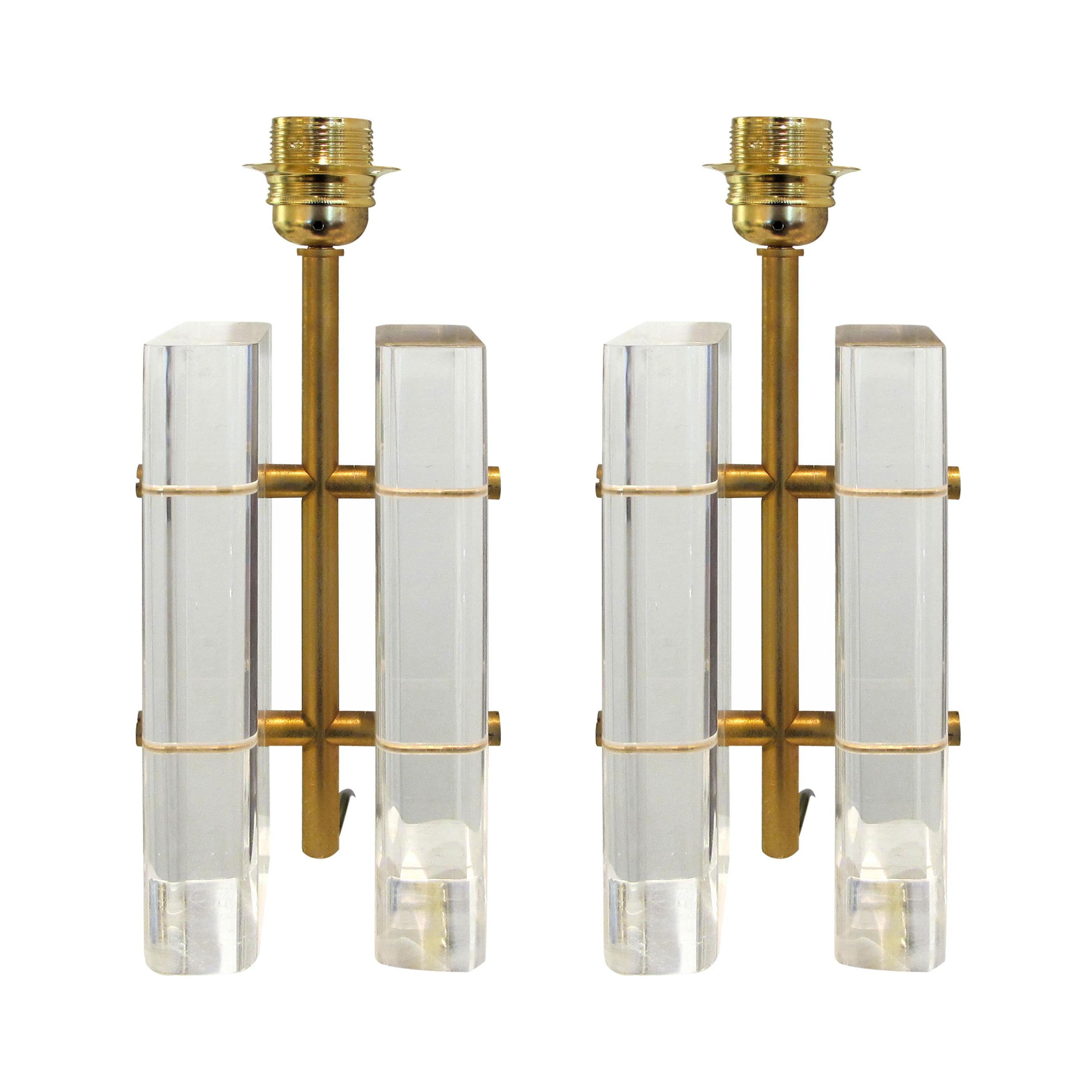 1970s American Pair of Lucite Table lamps attributed to Charles Hollis Jones In Good Condition For Sale In London, GB