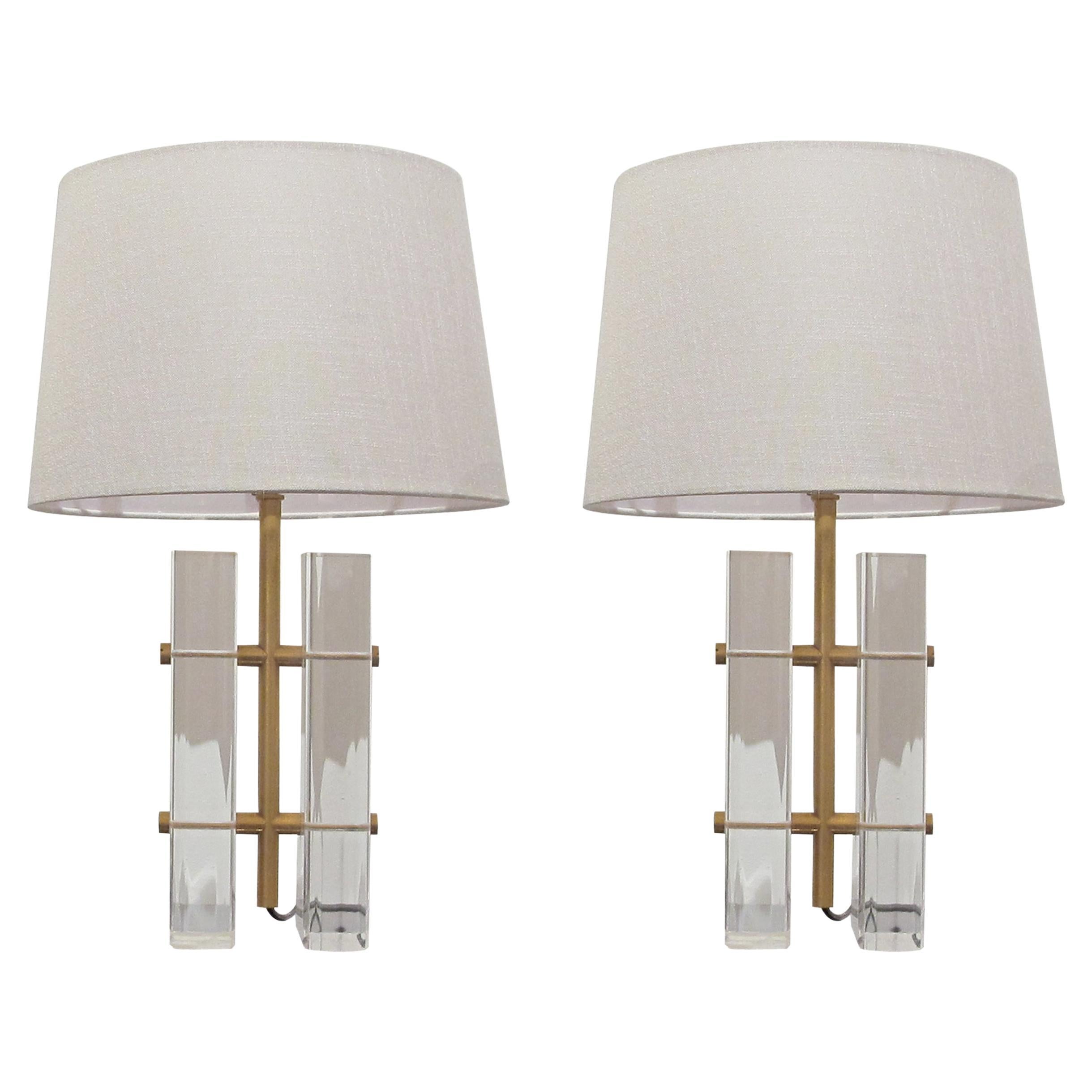 1970s American Pair of Lucite Table lamps attributed to Charles Hollis Jones For Sale