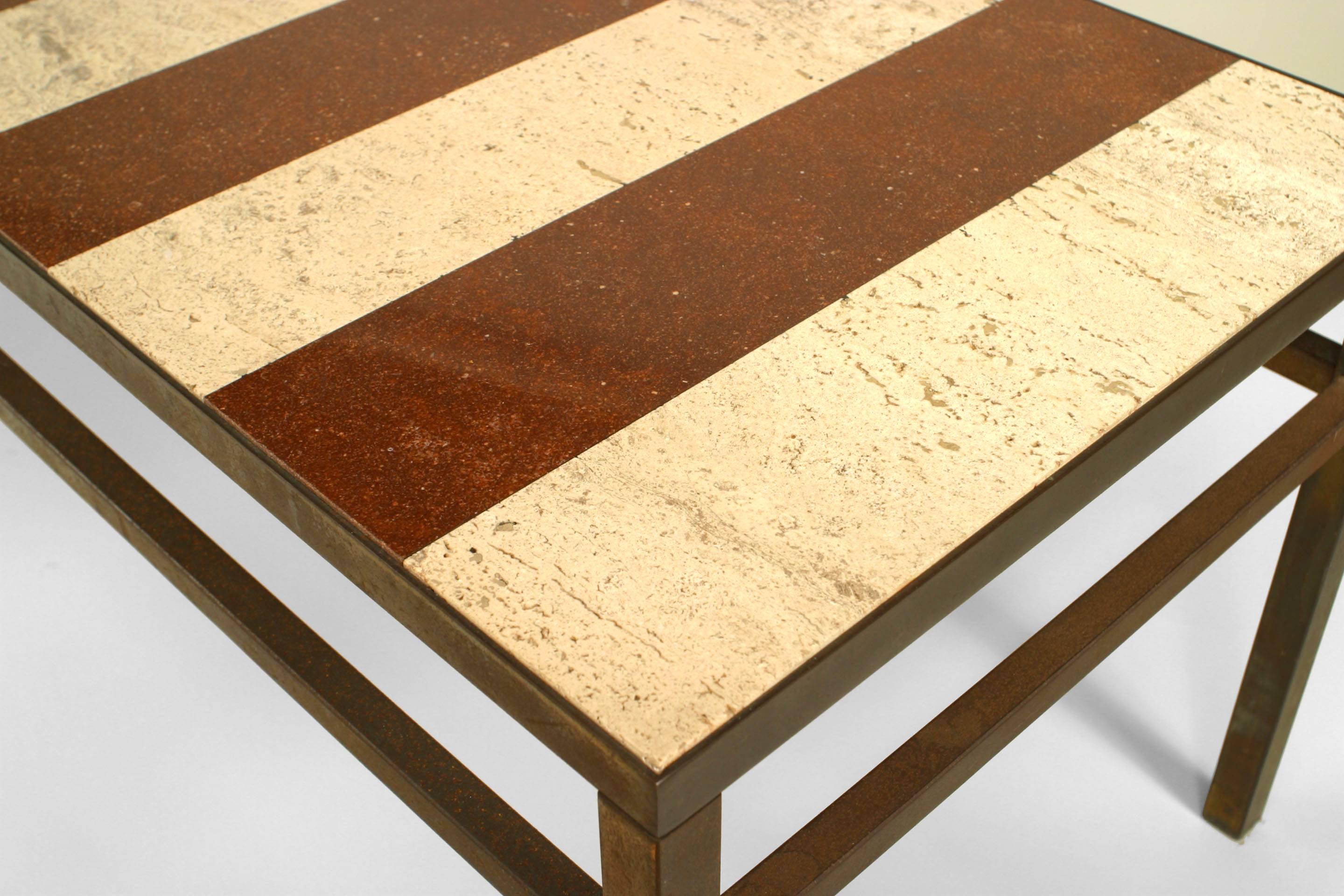 Mid-Century Modern American Modern Brown and White Marble and Steel Coffee Table For Sale