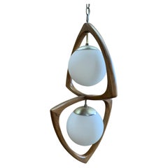 1970s American Walnut Pendant Lamp  Chandelier