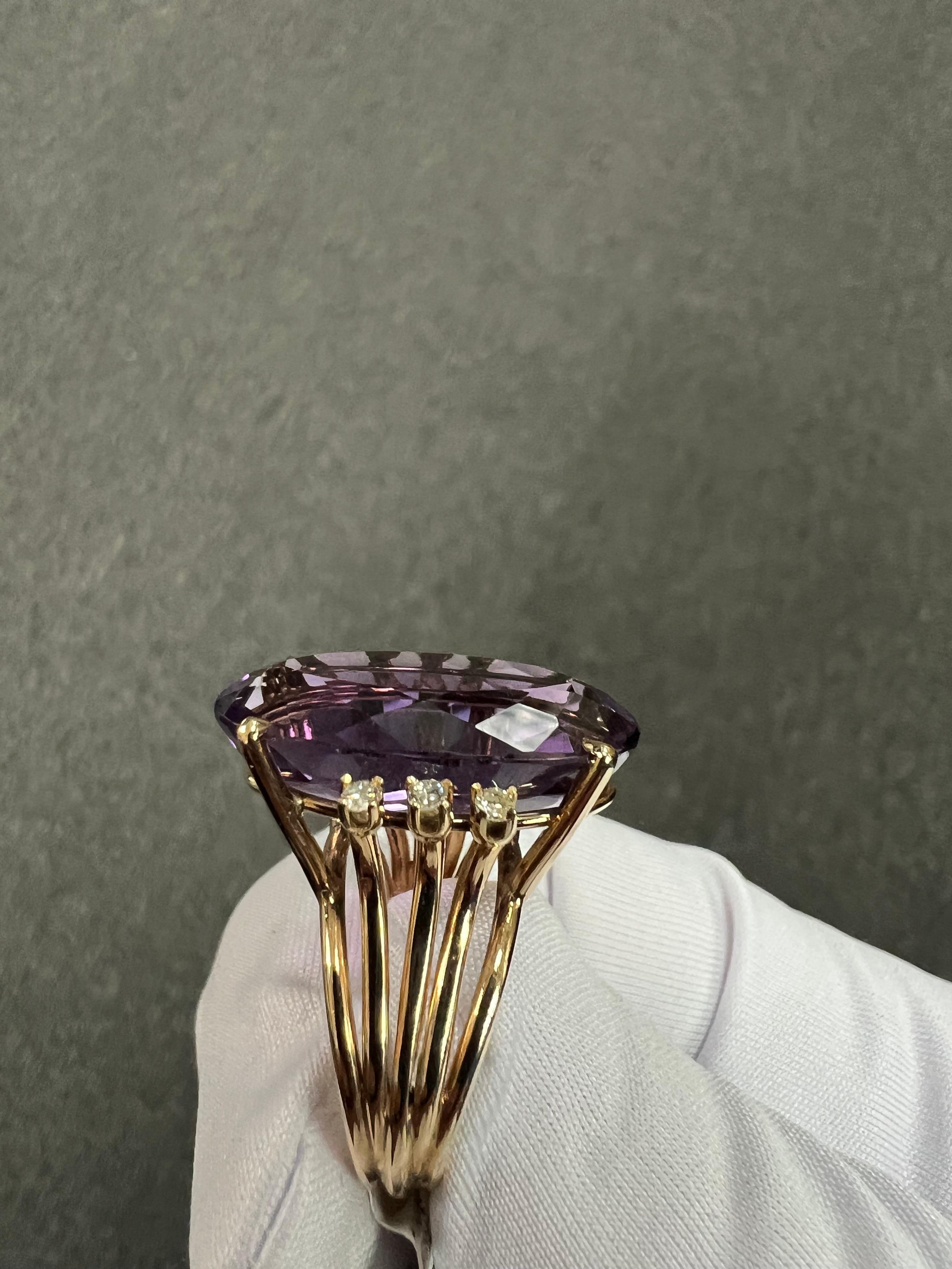 1970s Amethyst Diamond Yellow Gold Cocktail Ring For Sale 6