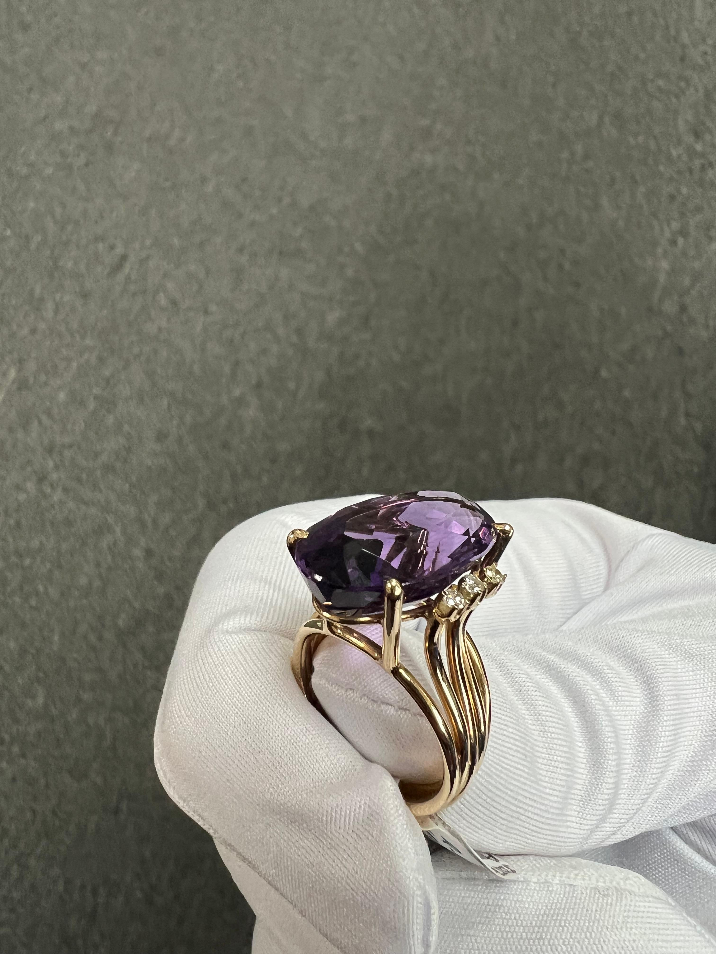 1970s Amethyst Diamond Yellow Gold Cocktail Ring For Sale 7