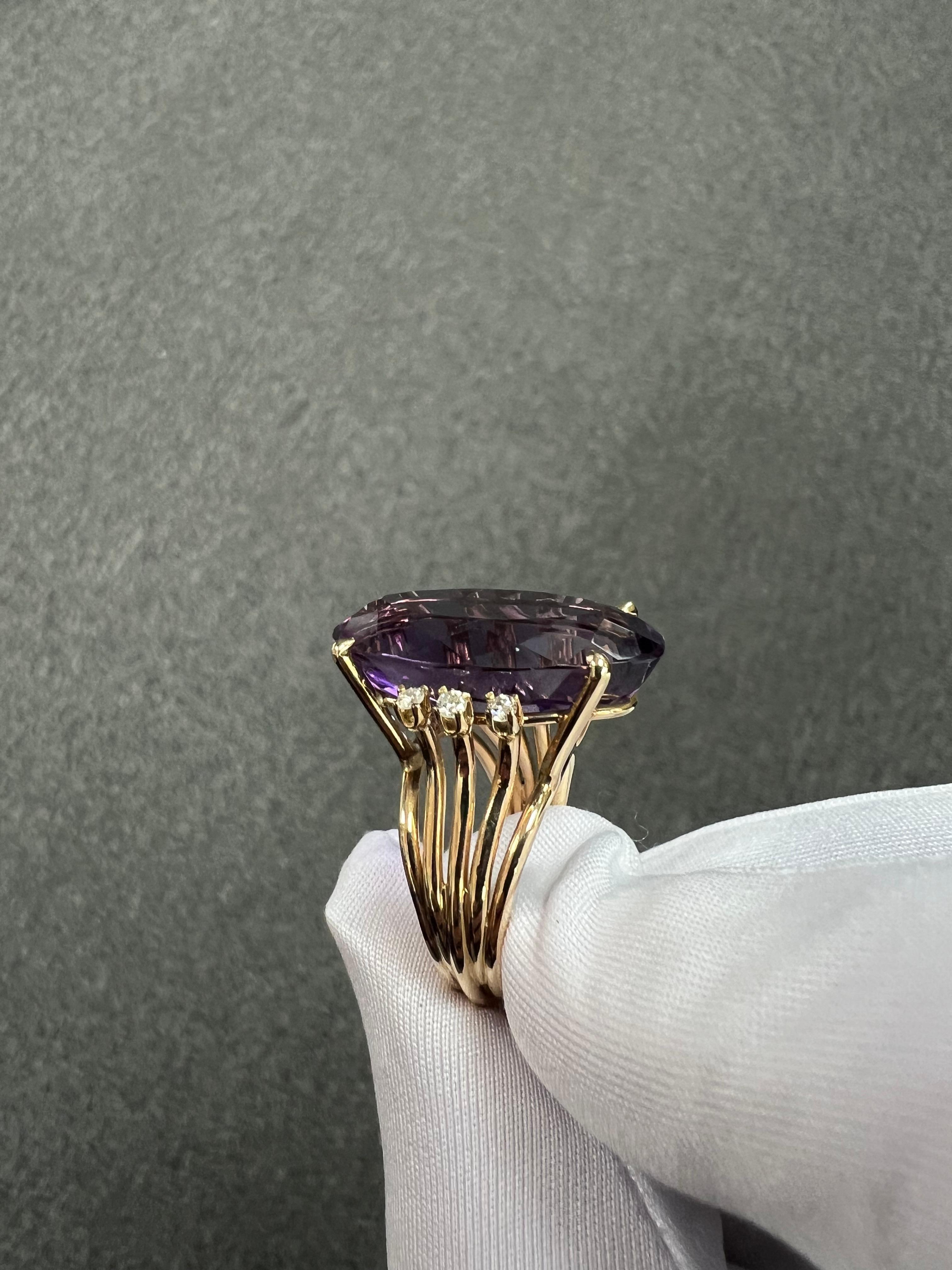 1970s Amethyst Diamond Yellow Gold Cocktail Ring For Sale 8
