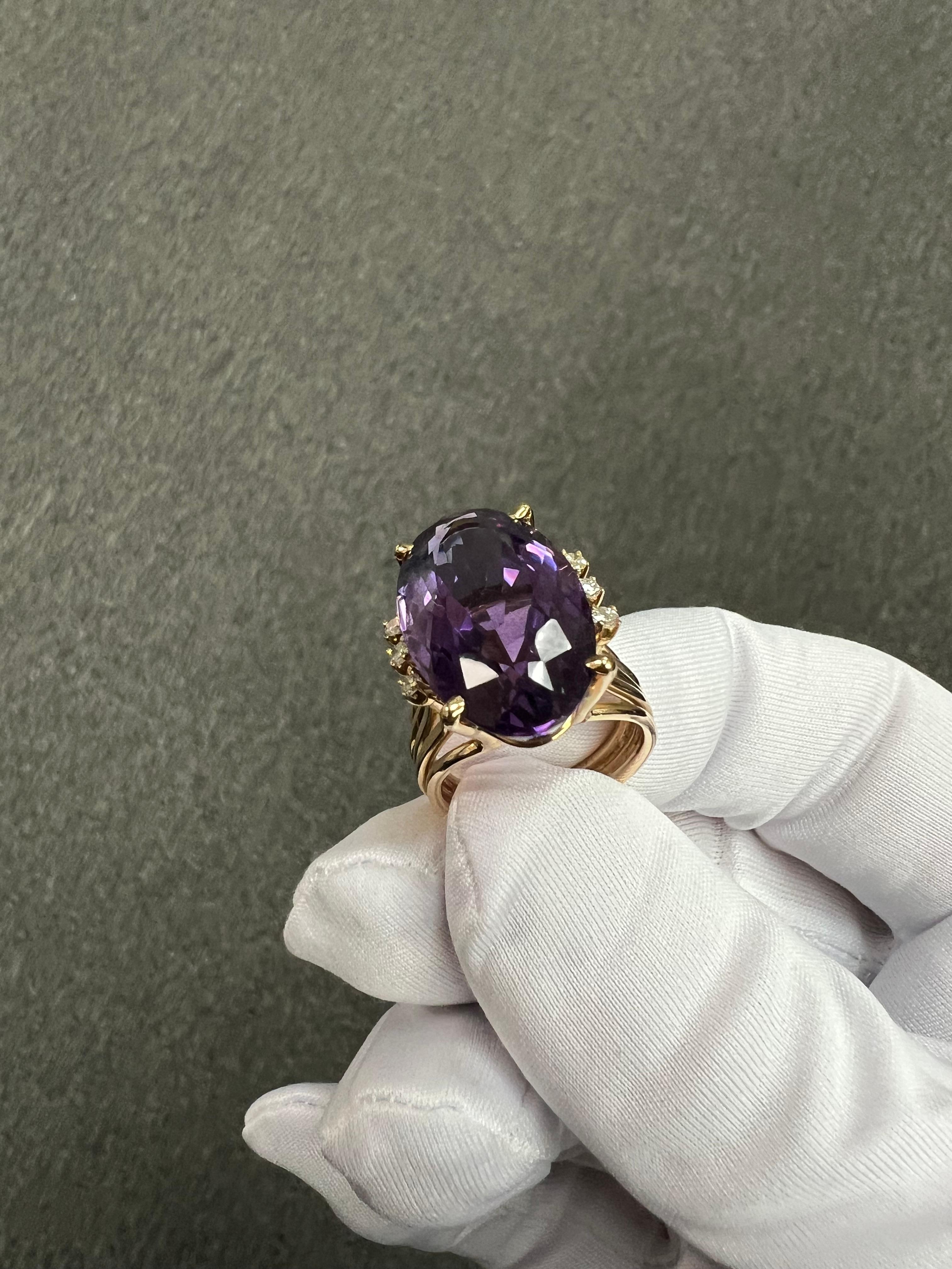 1970s Amethyst Diamond Yellow Gold Cocktail Ring For Sale 10