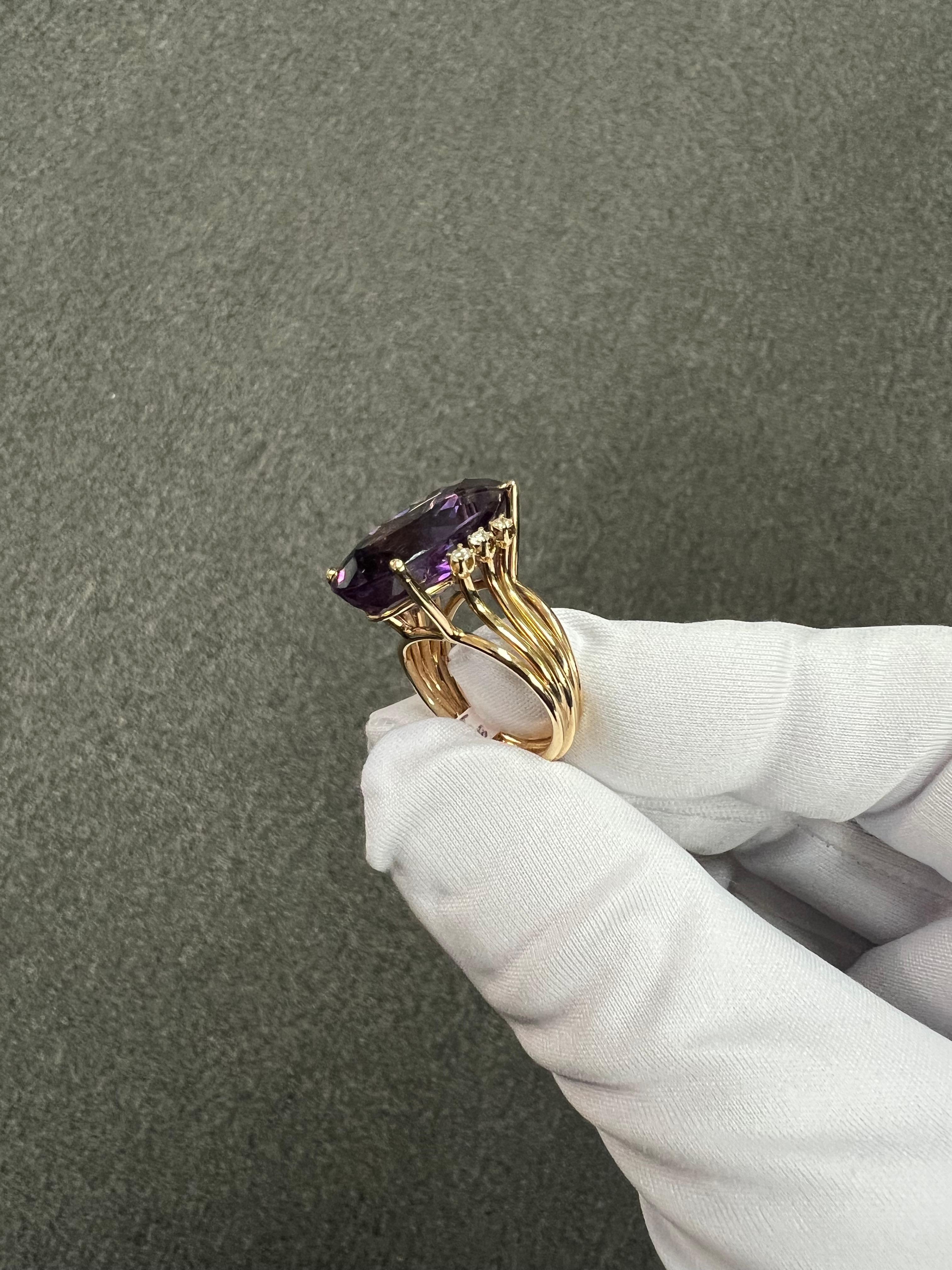 1970s Amethyst Diamond Yellow Gold Cocktail Ring For Sale 11