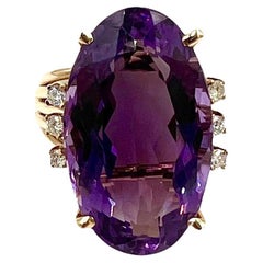 1970s Amethyst Diamond Yellow Gold Cocktail Ring