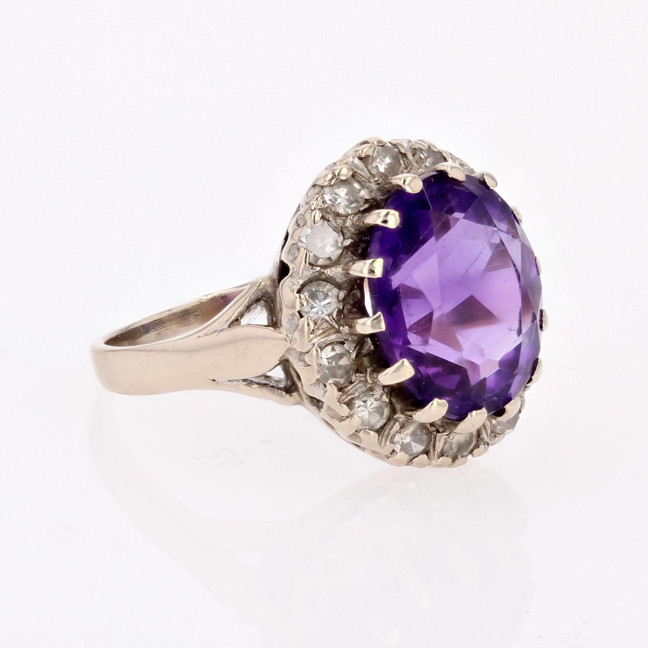 1970s Amethyst Diamonds 18 Karat White Gold Ring For Sale 5