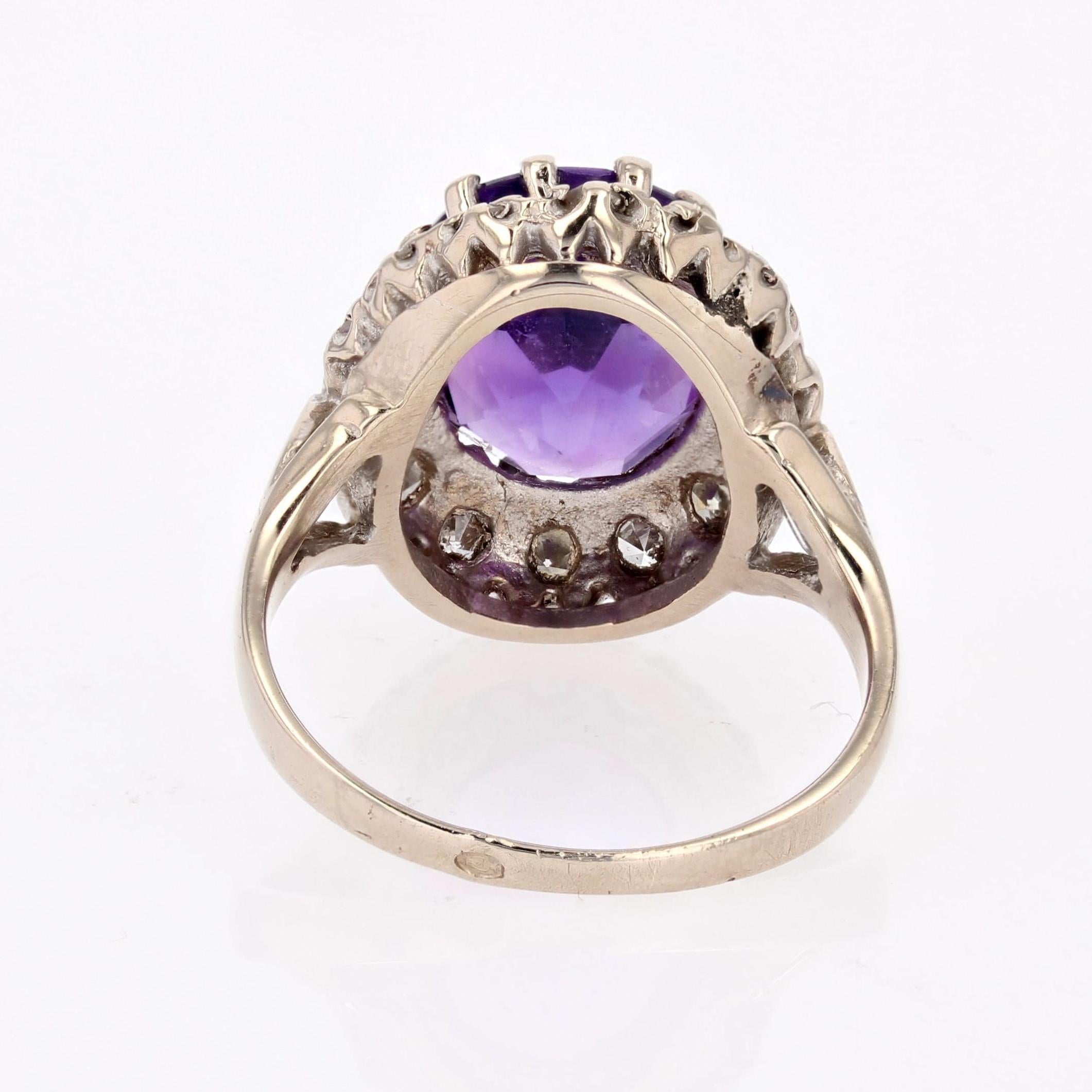 1970s Amethyst Diamonds 18 Karat White Gold Ring For Sale 8