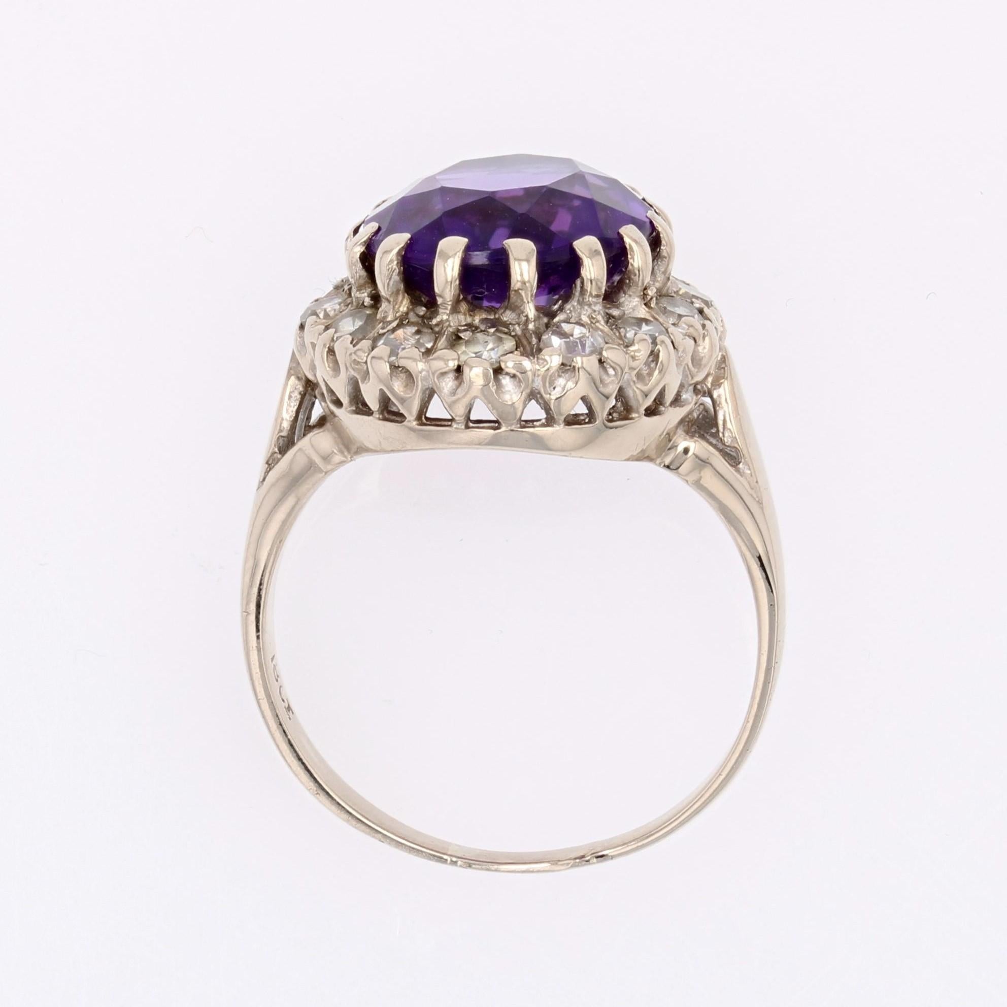 1970s Amethyst Diamonds 18 Karat White Gold Ring For Sale 9