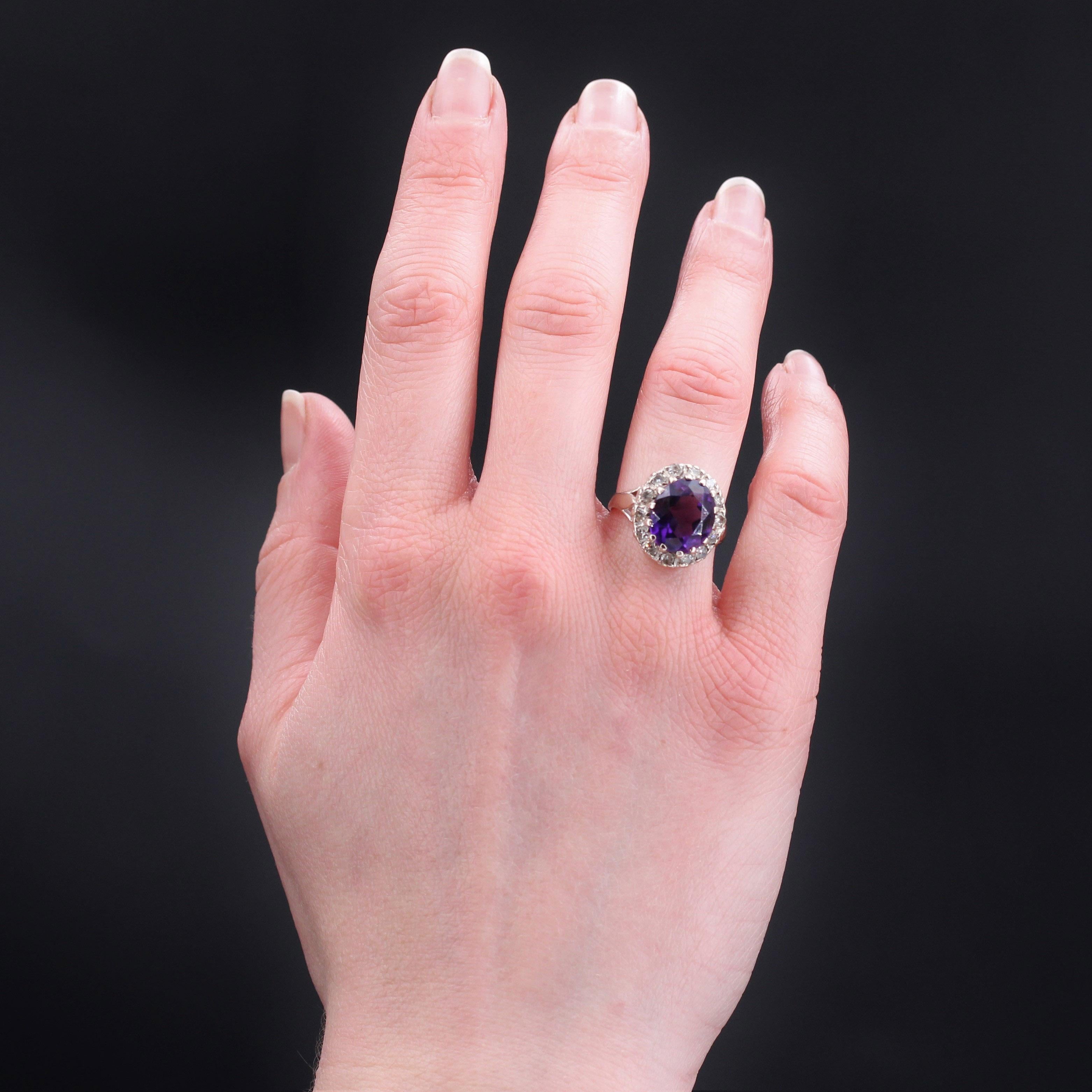 Oval Cut 1970s Amethyst Diamonds 18 Karat White Gold Ring For Sale