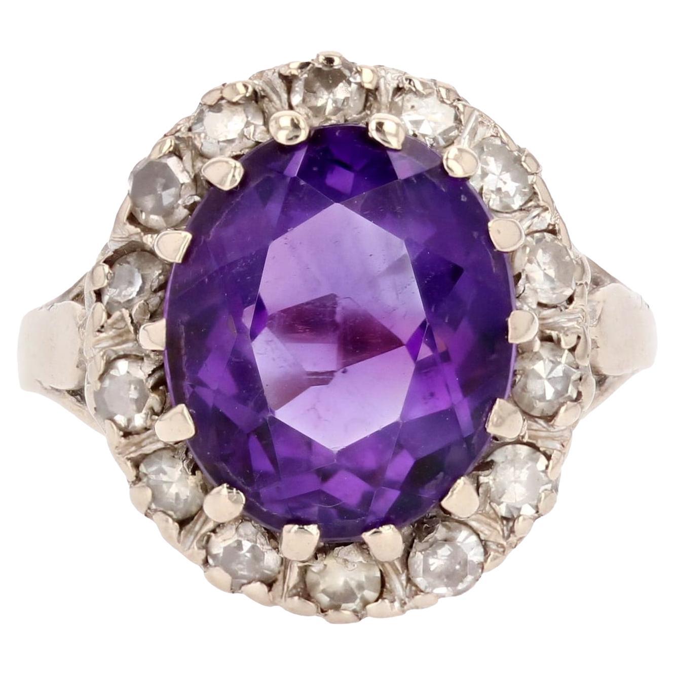 French 1970s Emerald Diamonds 18 Karat White Gold Marquise Ring For