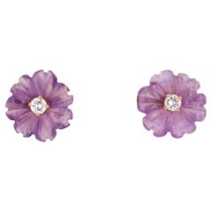 Orecchini a fiore in oro giallo 18 carati con diamanti e ametista del 1970