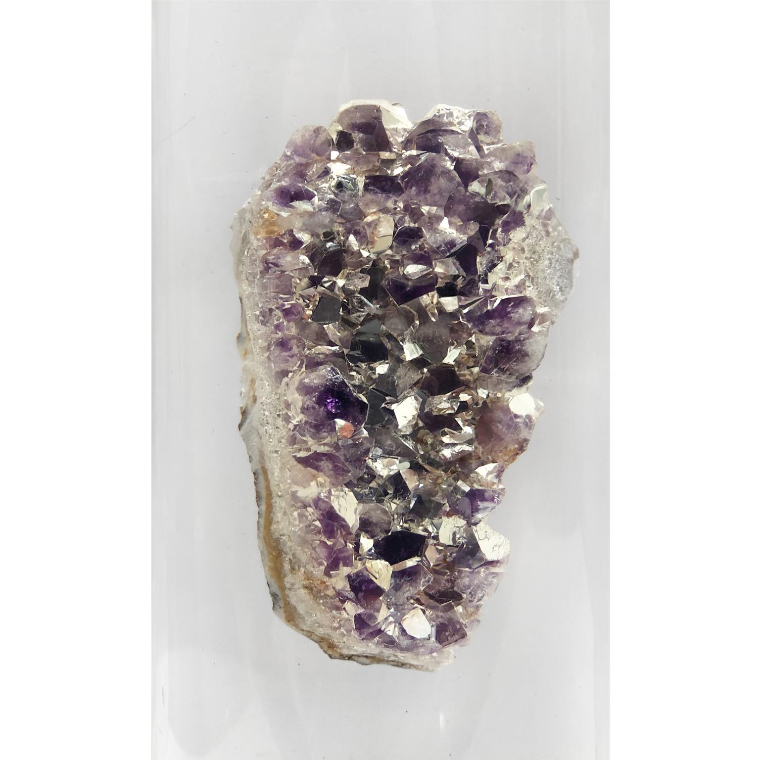 American 1970s Amethyst Geode Suspended in Lucite Column Sculpture by Arthur Court