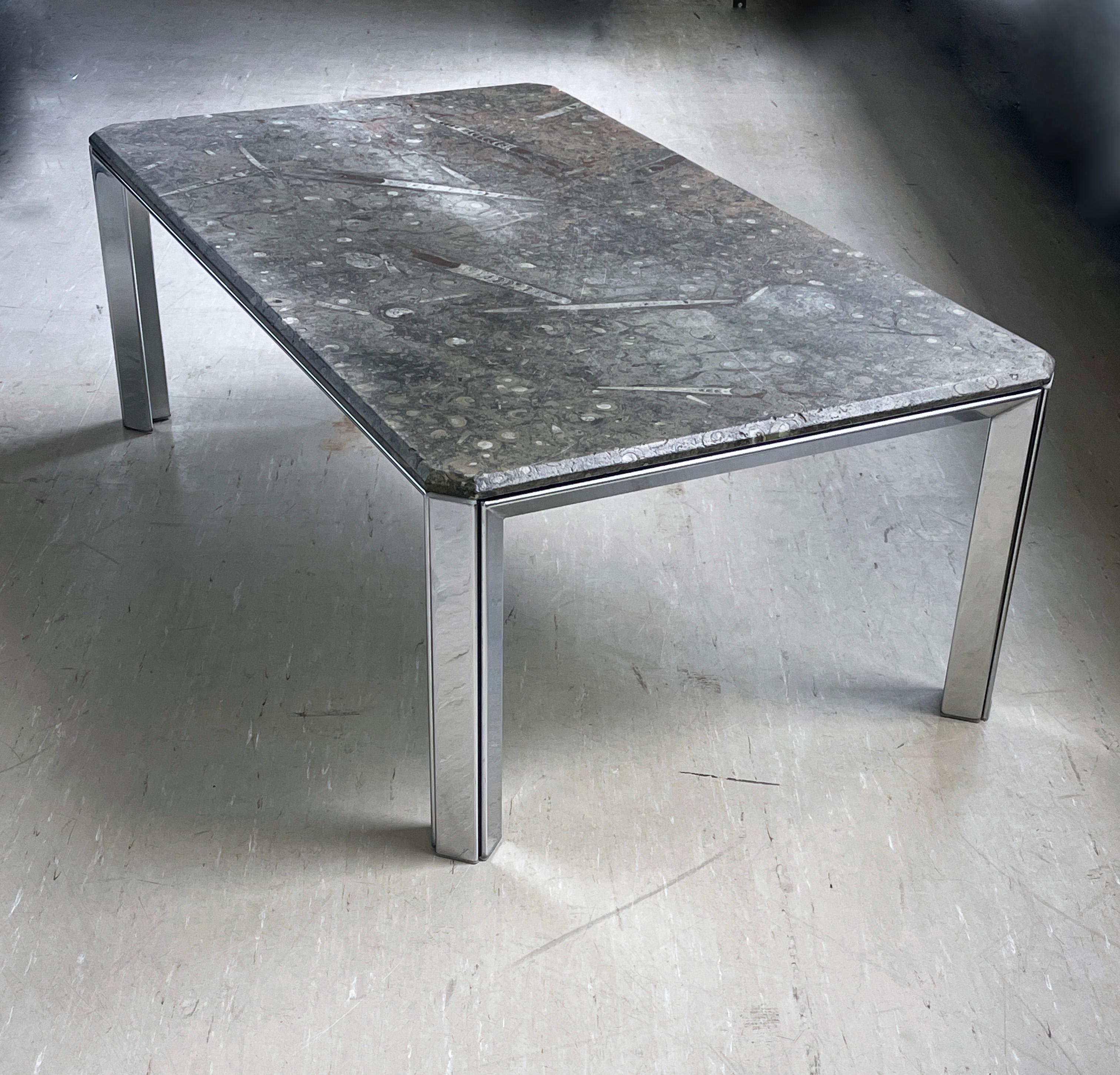 1970's Ammonite and Orthoceras Fossil Lounge Table For Sale 4