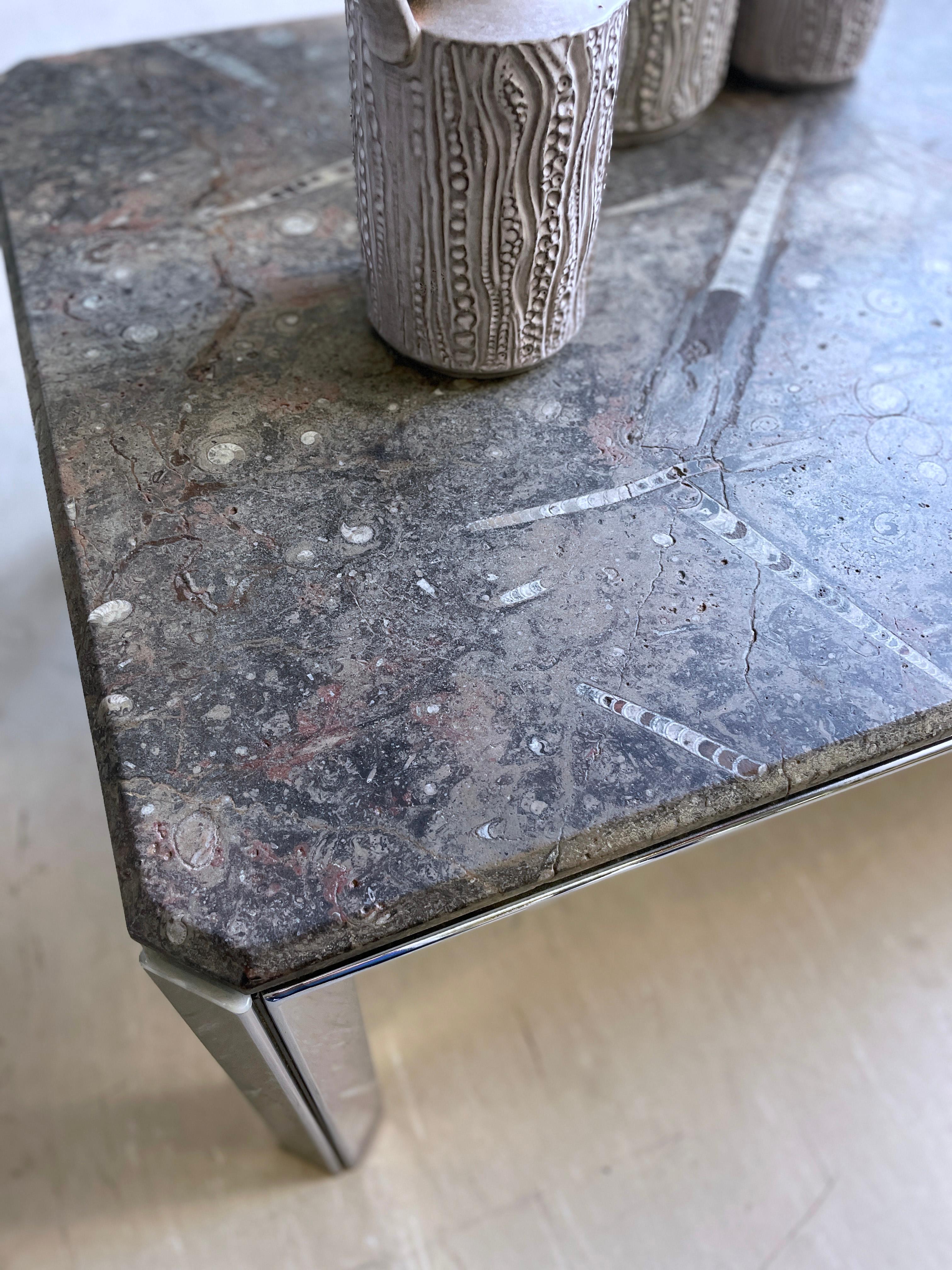 1970's Ammonite and Orthoceras Fossil Lounge Table For Sale 10