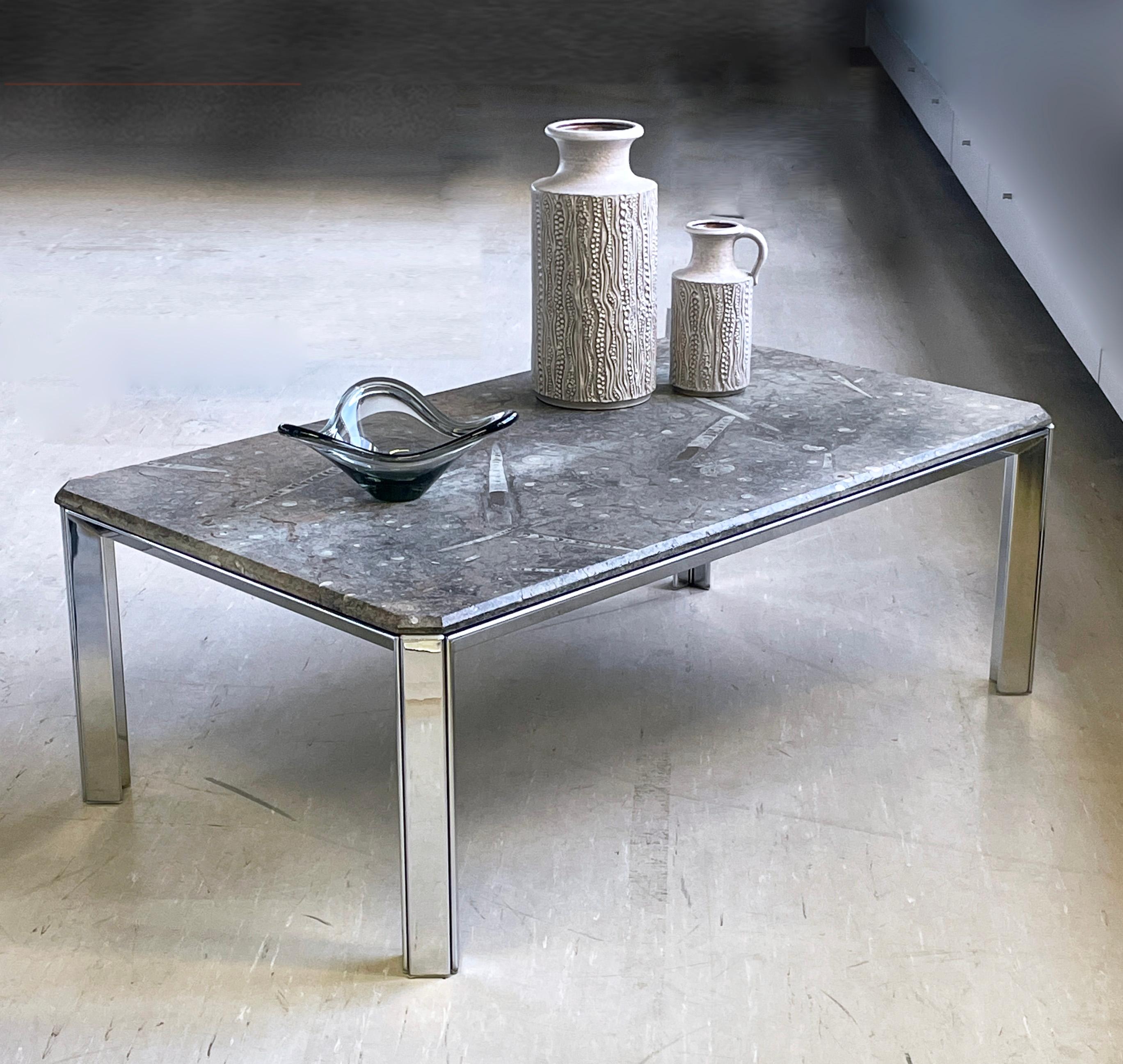 Post-Modern 1970's Ammonite and Orthoceras Fossil Lounge Table For Sale