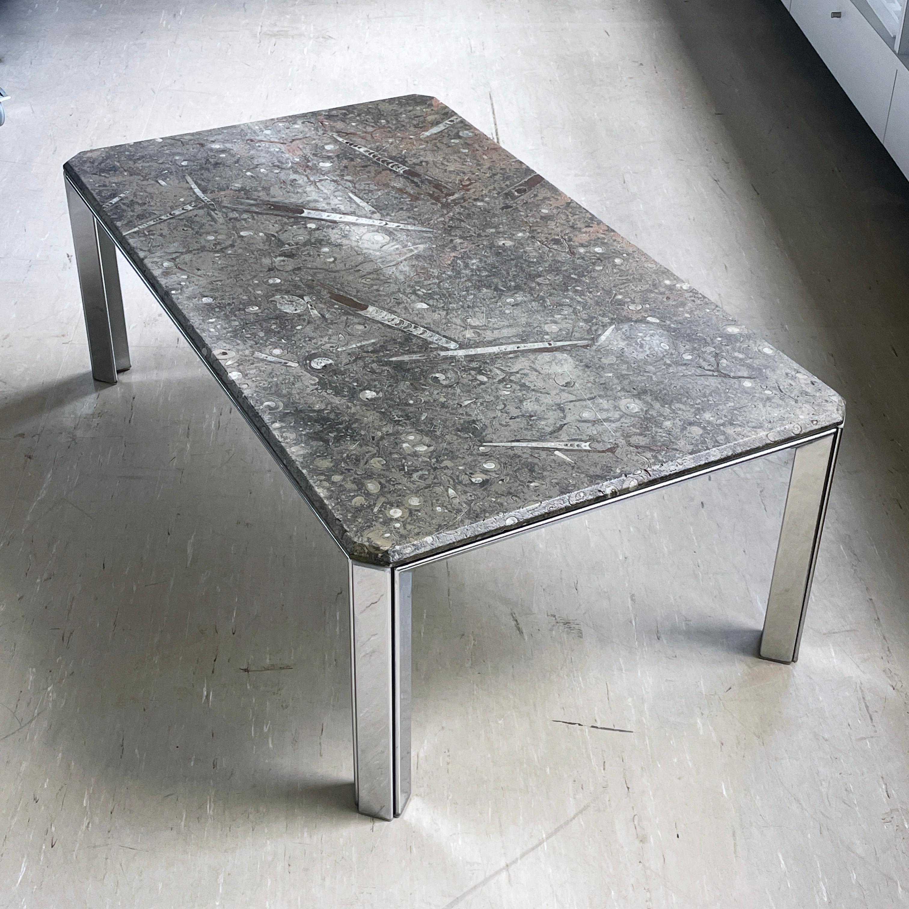 Italian 1970's Ammonite and Orthoceras Fossil Lounge Table For Sale