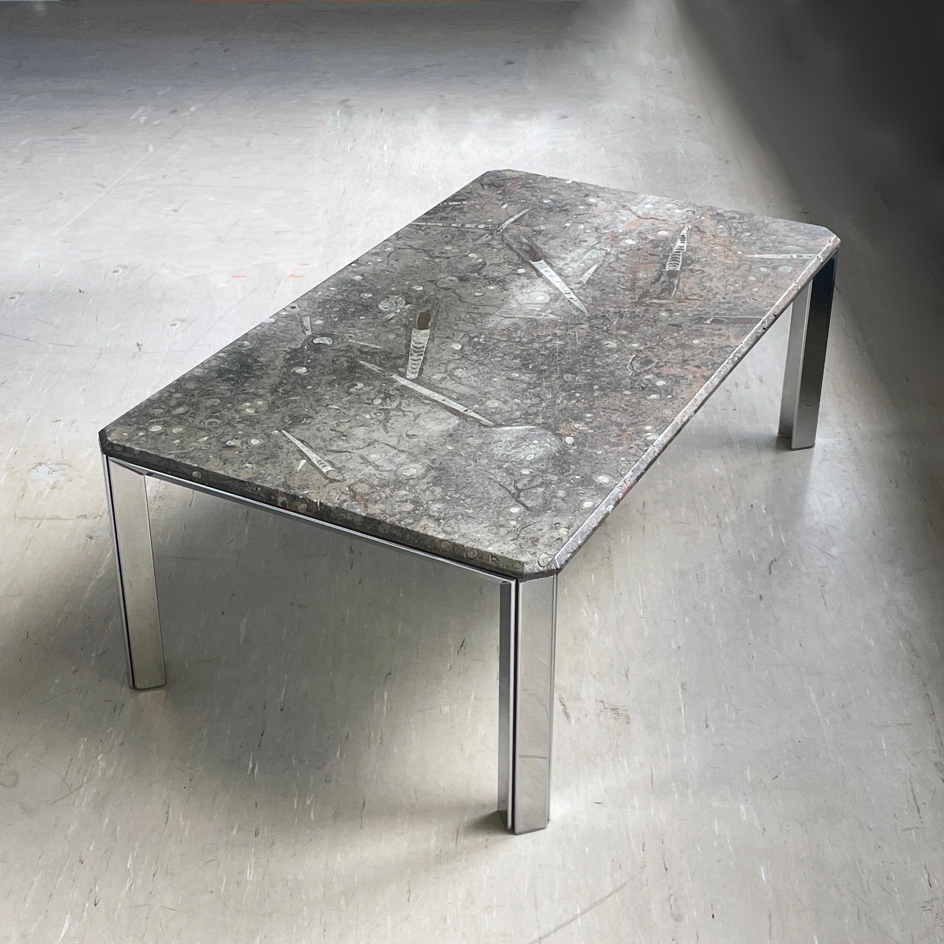 1970's Ammonite and Orthoceras Fossil Lounge Table For Sale 1