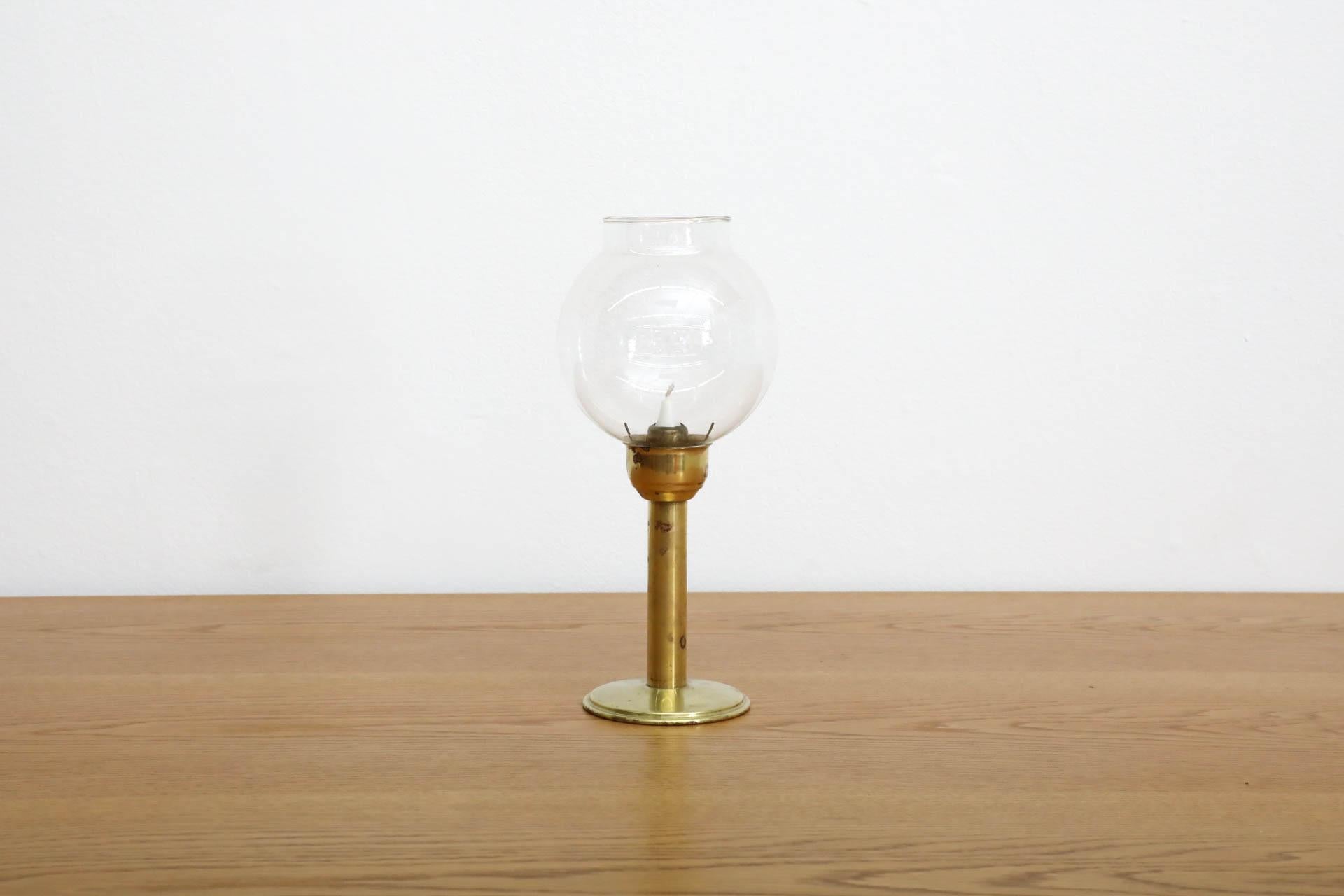 Mid-Century Modern Mid-Century Anders Pehrson Inspired Brass and Glass Candle Lamp For Sale