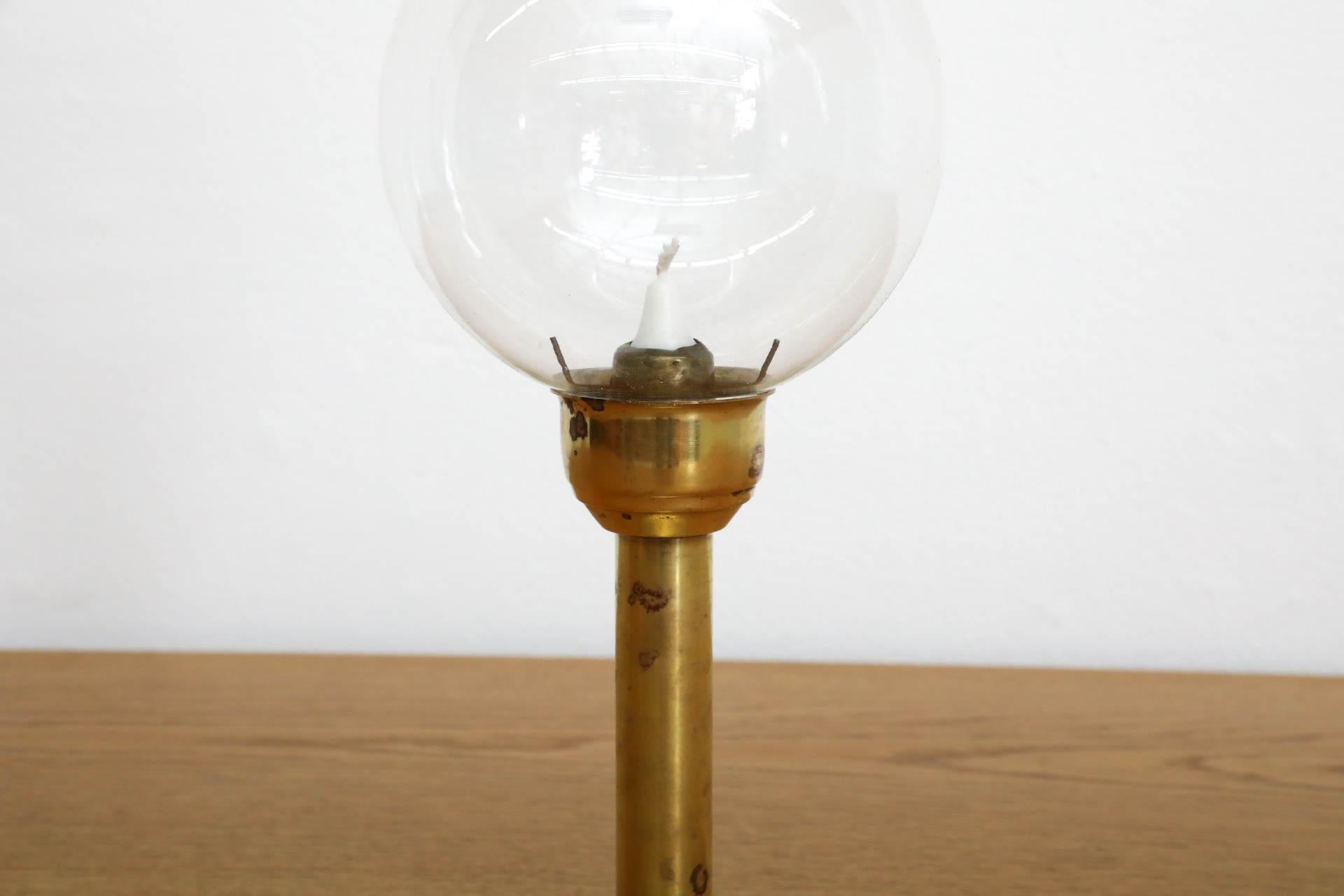 Mid-Century Anders Pehrson Inspired Brass and Glass Candle Lamp In Good Condition For Sale In Los Angeles, CA