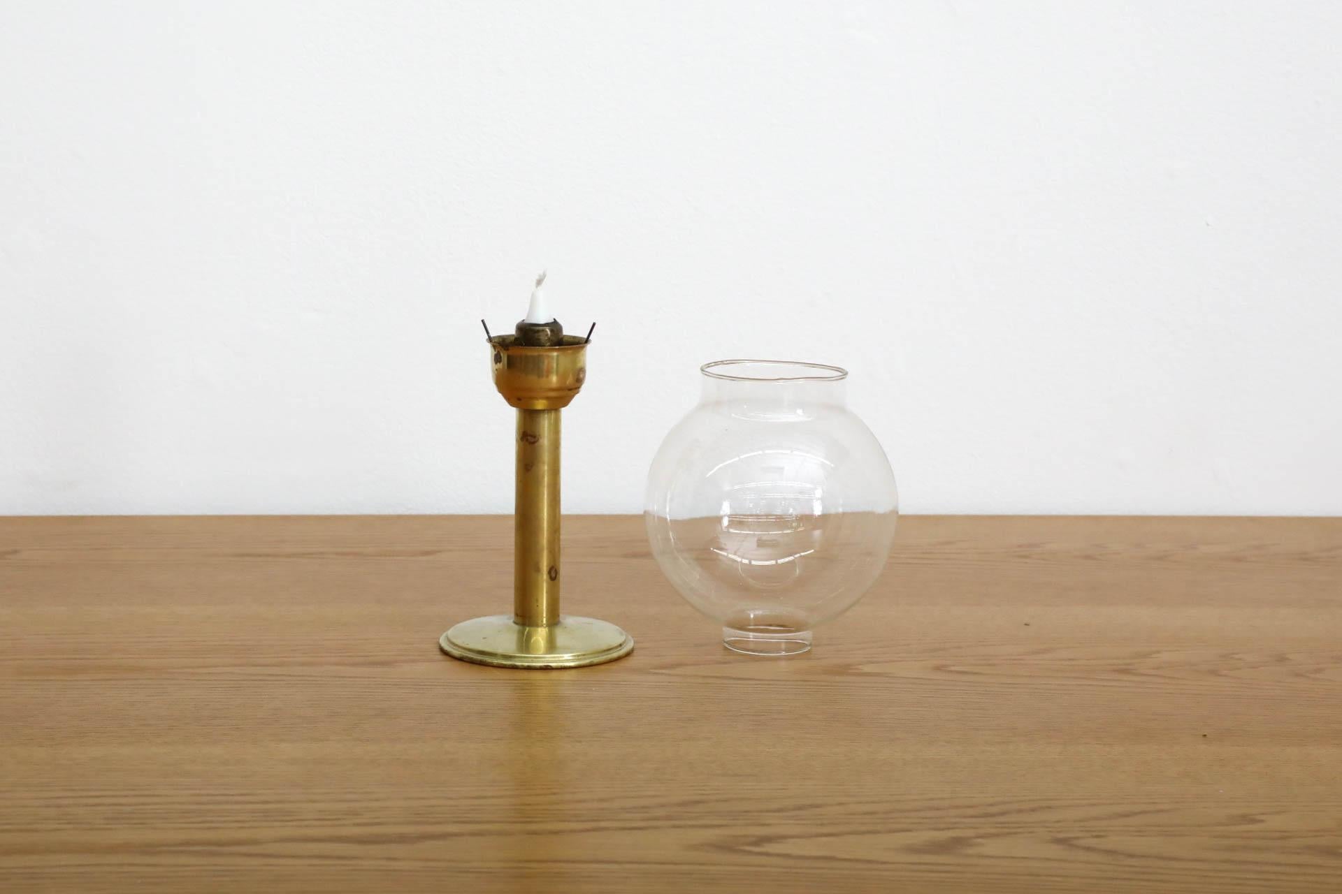 Mid-Century Anders Pehrson Inspired Brass and Glass Candle Lamp For Sale 1
