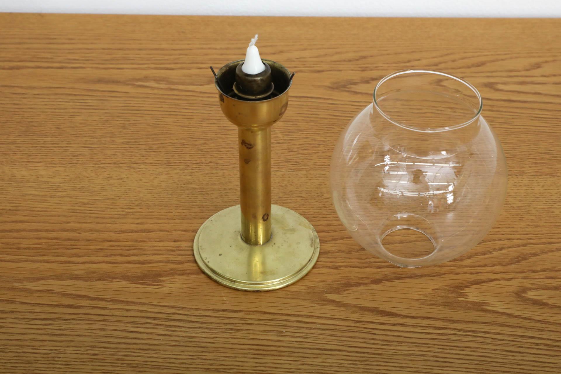 Mid-Century Anders Pehrson Inspired Brass and Glass Candle Lamp For Sale 2