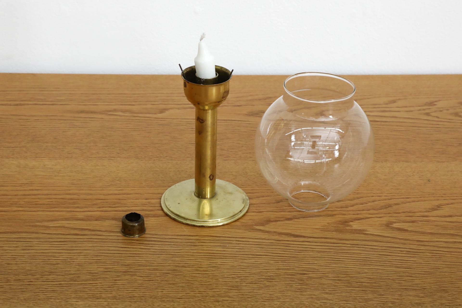 Mid-Century Anders Pehrson Inspired Brass and Glass Candle Lamp For Sale 3