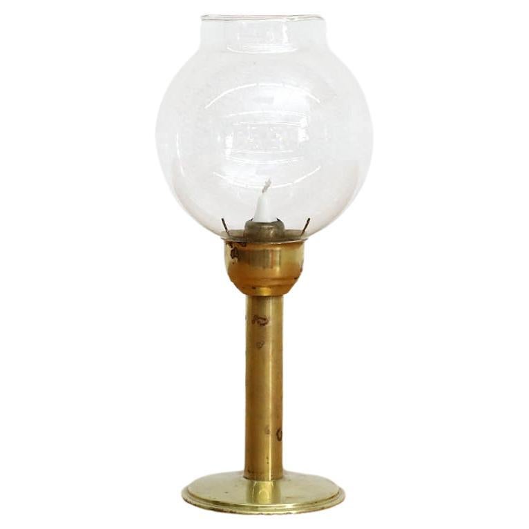 Mid-Century Anders Pehrson Inspired Brass and Glass Candle Lamp For Sale