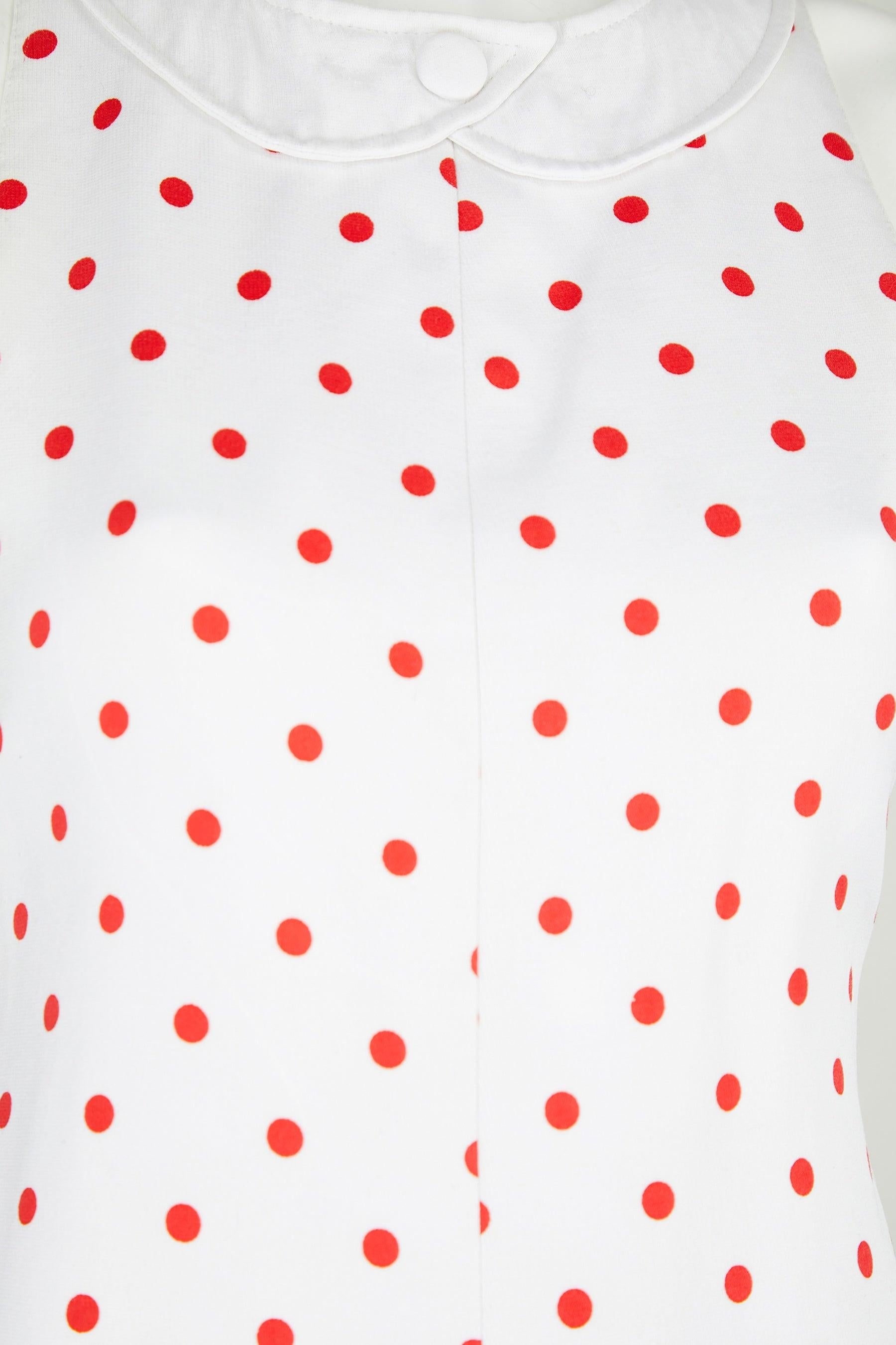 1970er André Courrèges Haute Couture Polka Dot Baumwollkleid Damen im Angebot