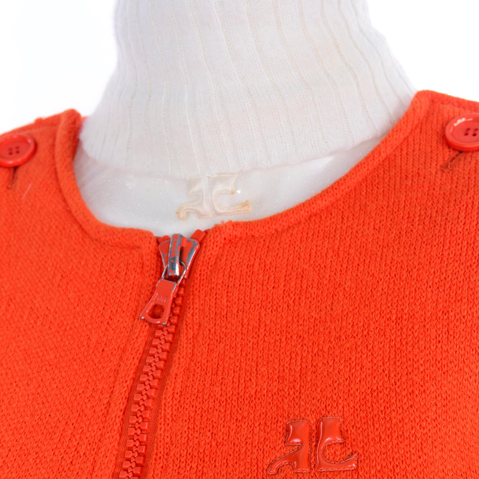 1970s Andre Courreges Hyperbole 2 Piece AC Logo Orange Jumpsuit & Sheer Top 3